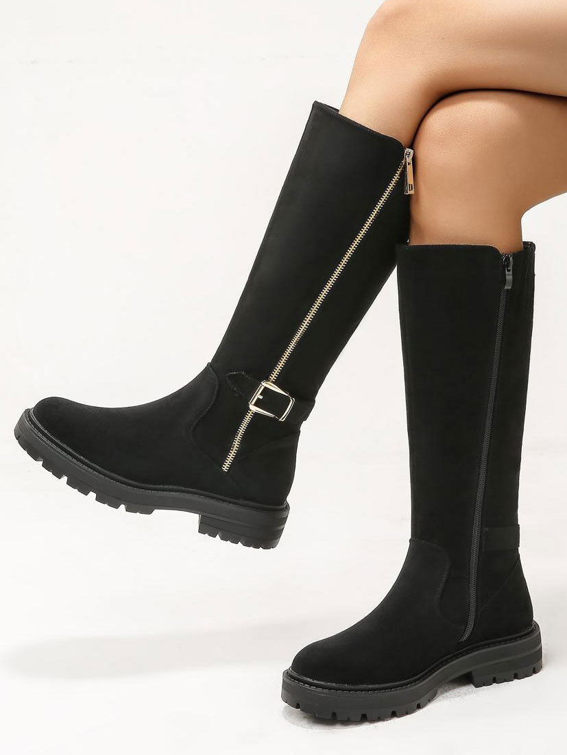 Irina - Højskaftet støvler i ruskindslook med lynlås