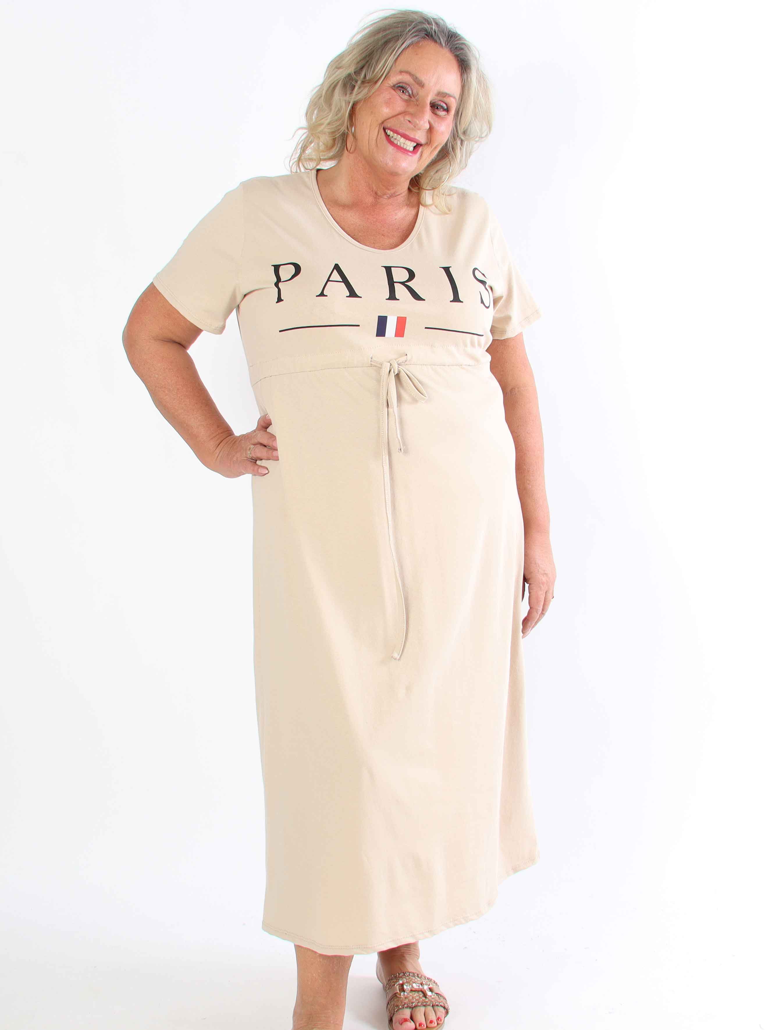 Afiya - Plus size joggingkjole i bomuld med snøre under brystet