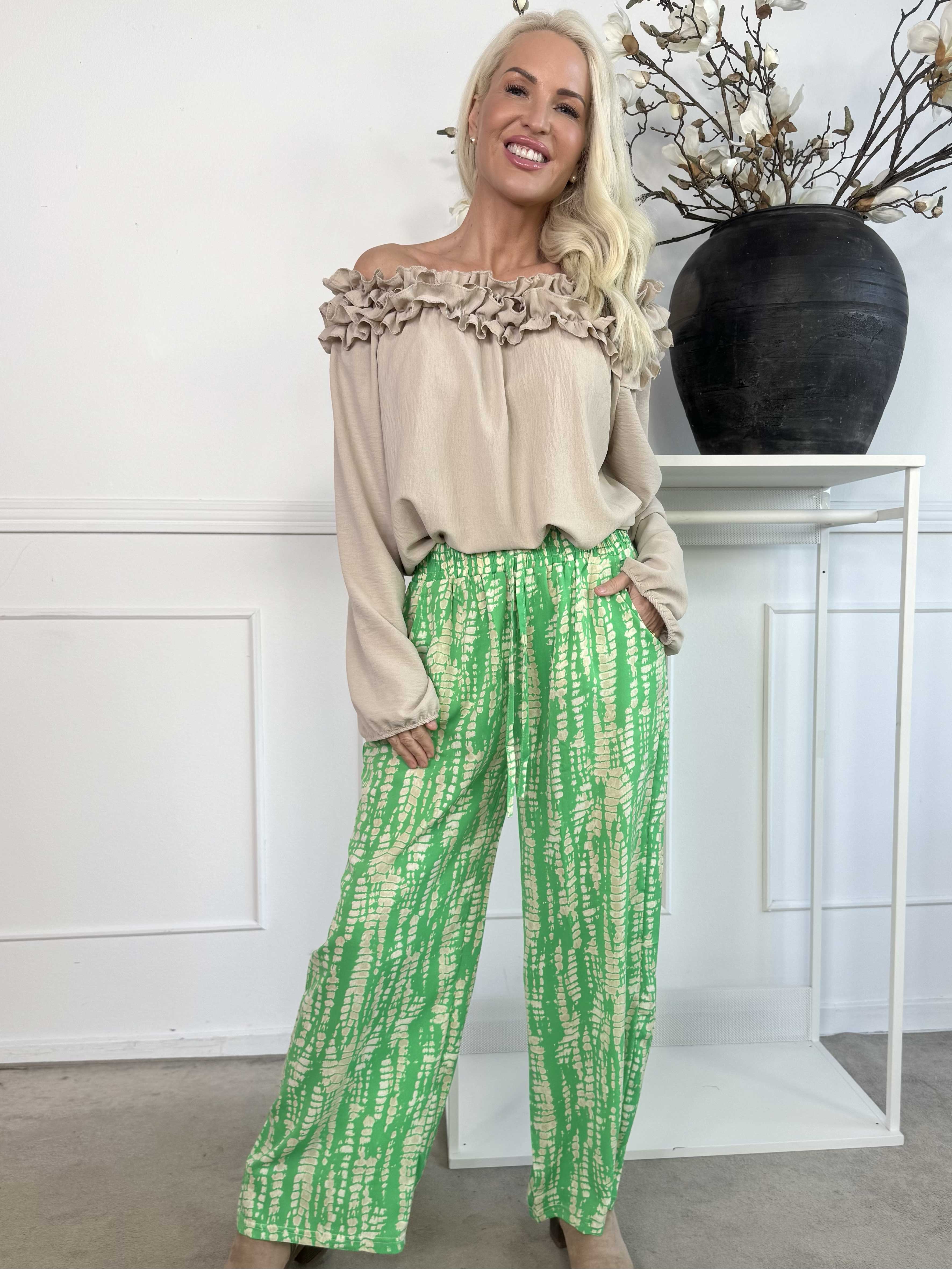 Alexa - Mønstret løse bukser med elastikkant i livet