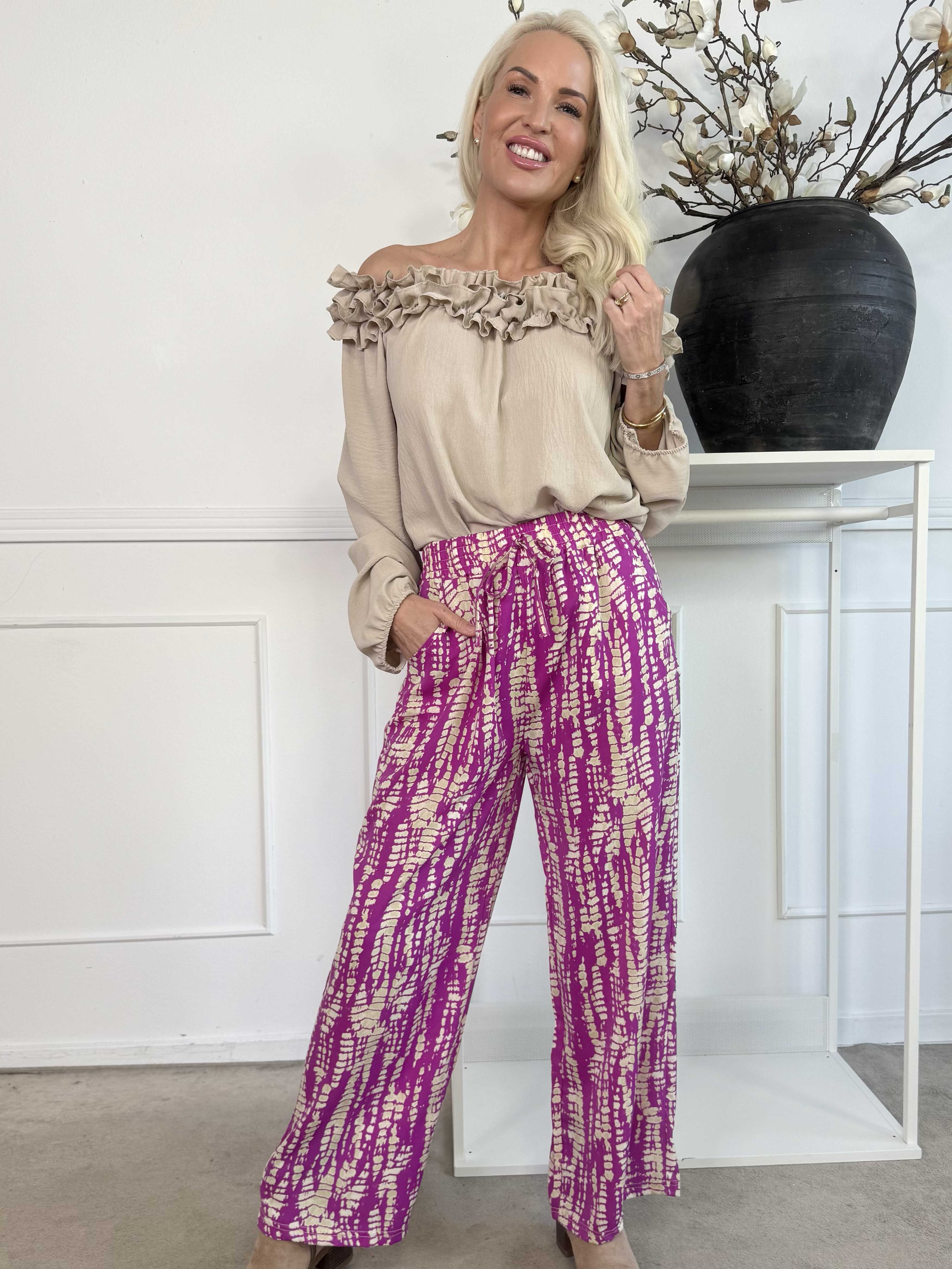 Alexa - Mønstret løse bukser med elastikkant i livet