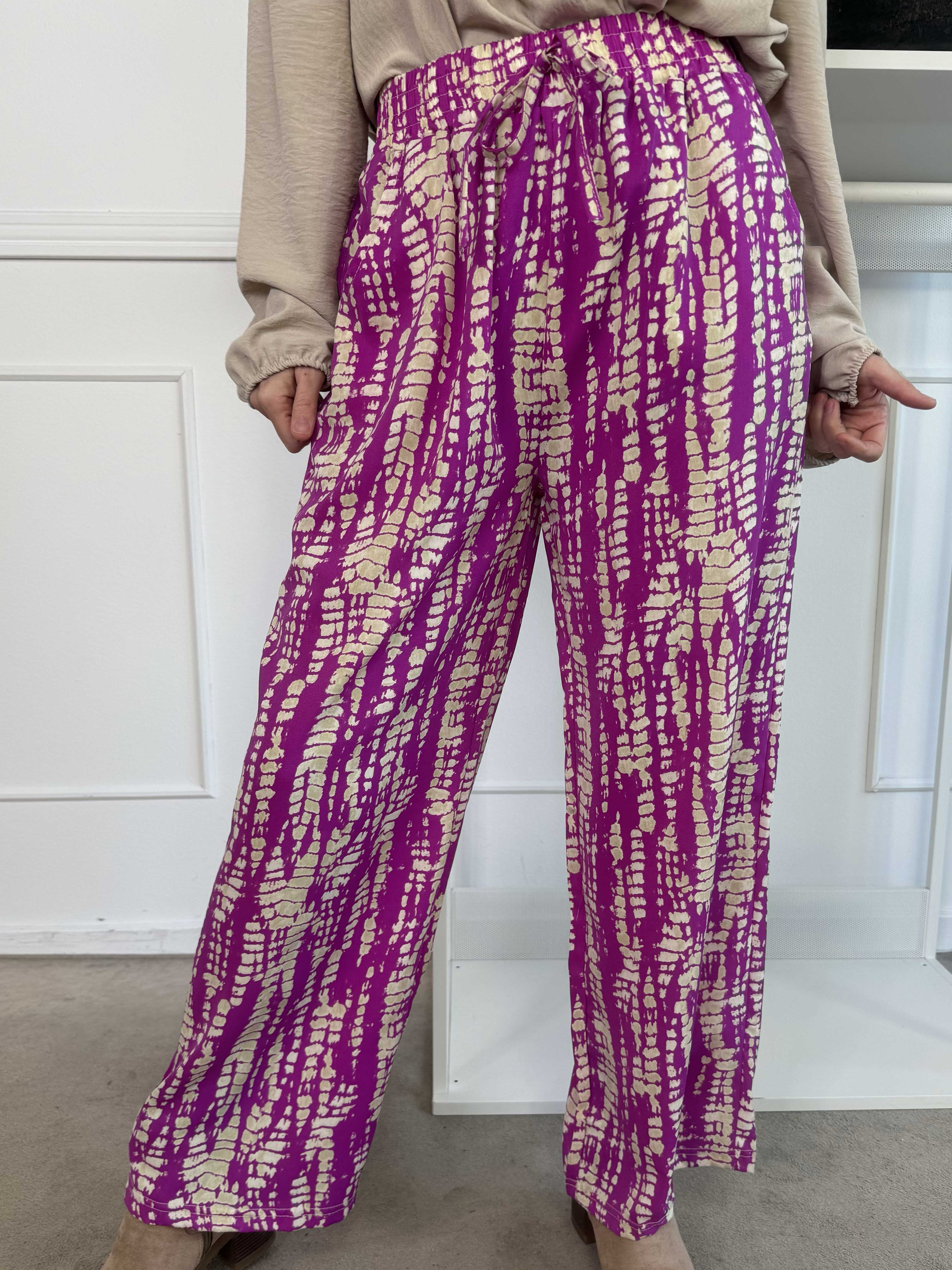 Alexa - Mønstret løse bukser med elastikkant i livet