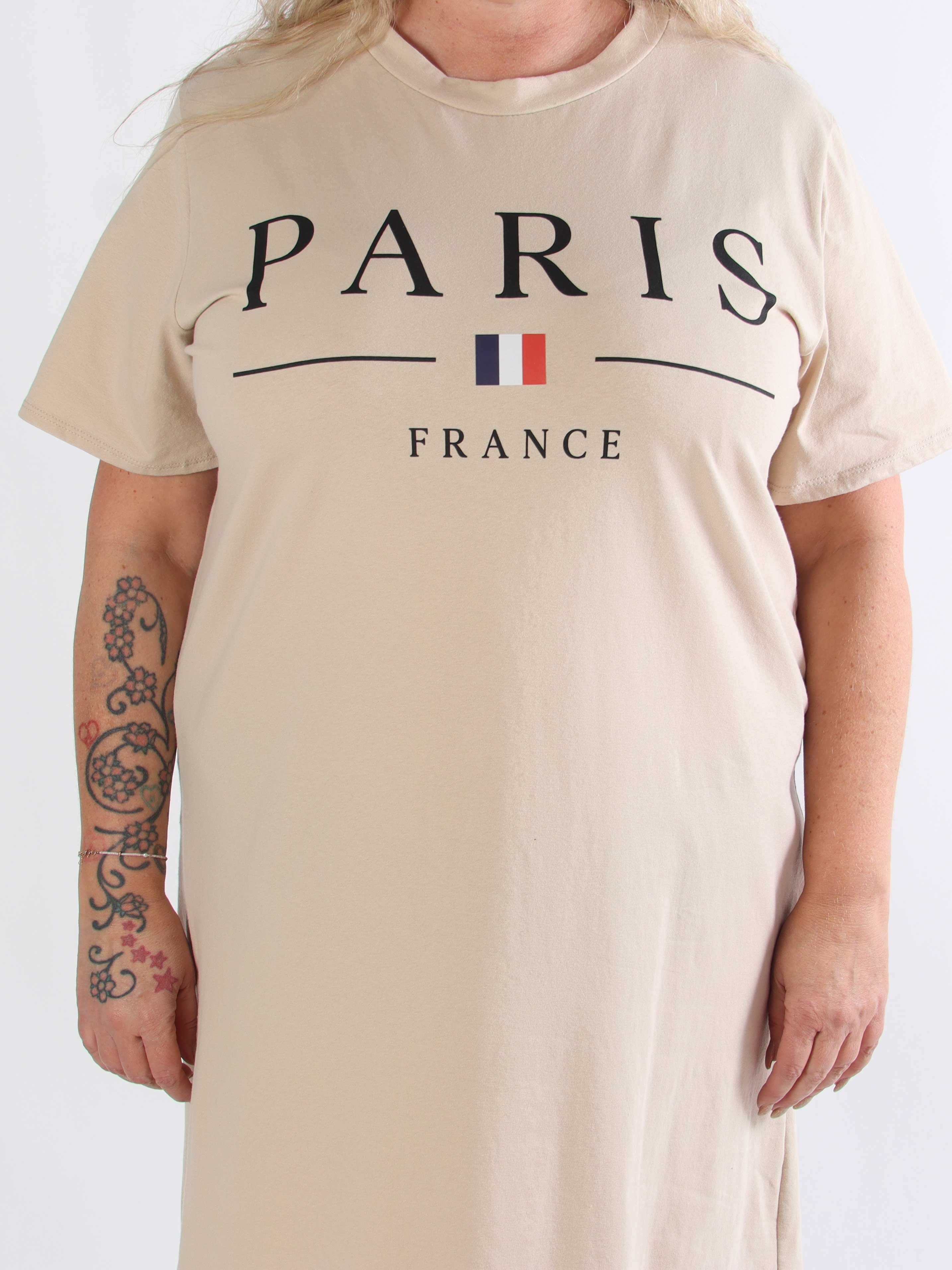 Alice - Plus size kjole i bomuld med Paris stående på brystet