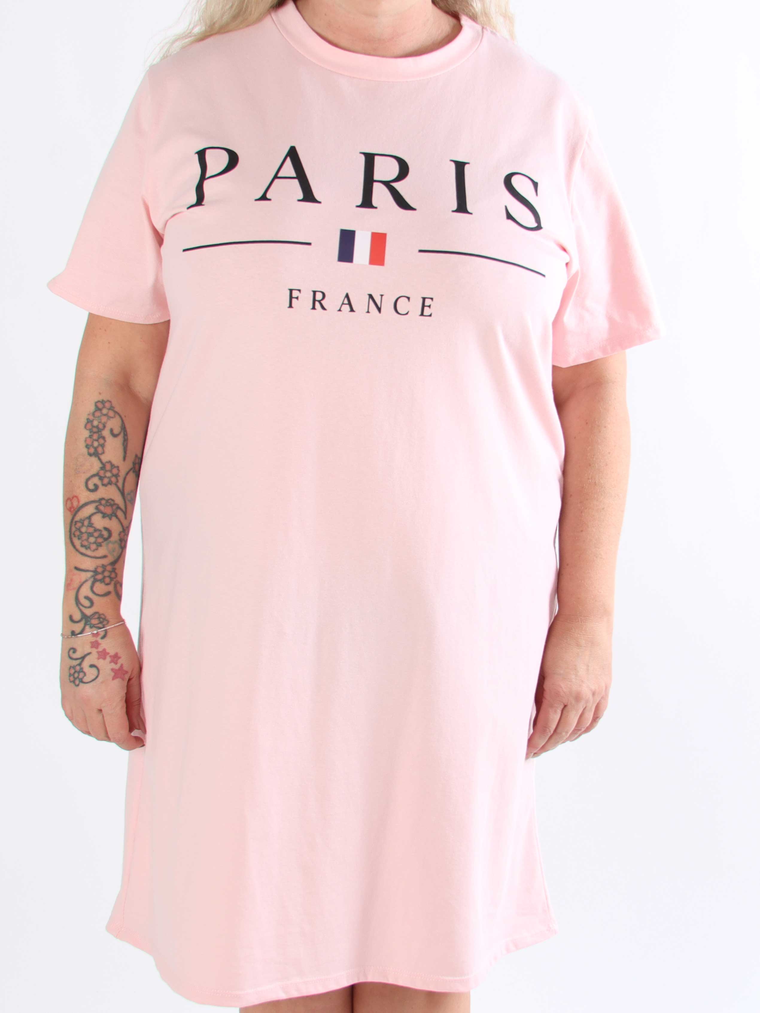 Alice - Plus size kjole i bomuld med Paris stående på brystet