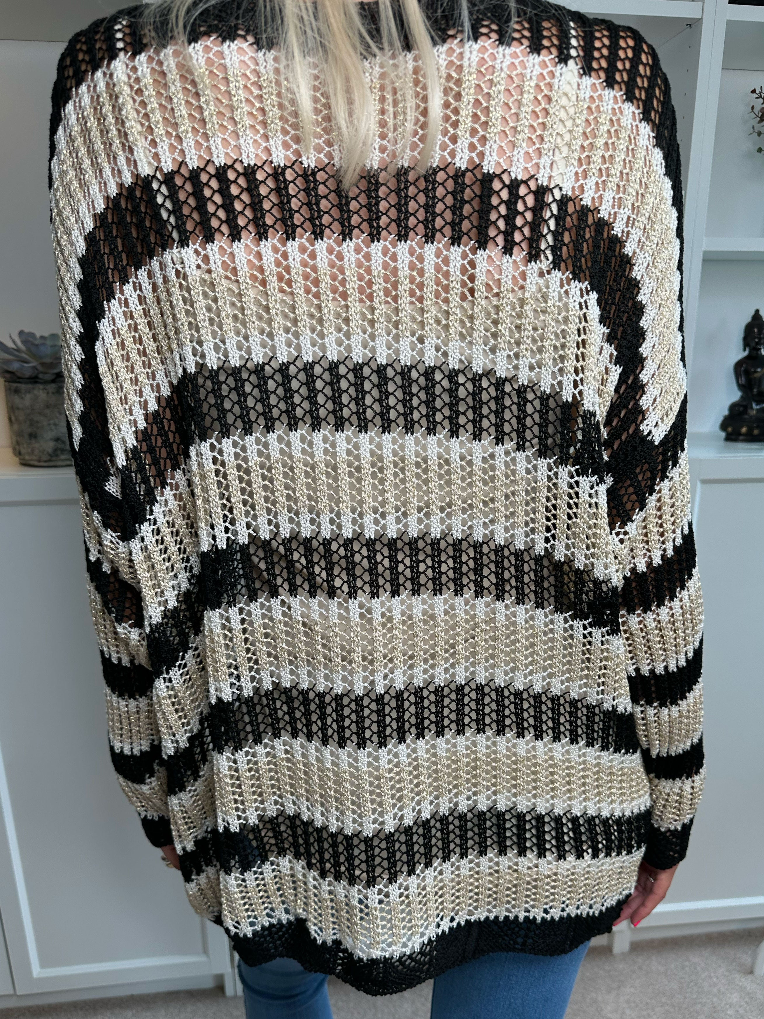 Ania - Stribet strikbluse med huller