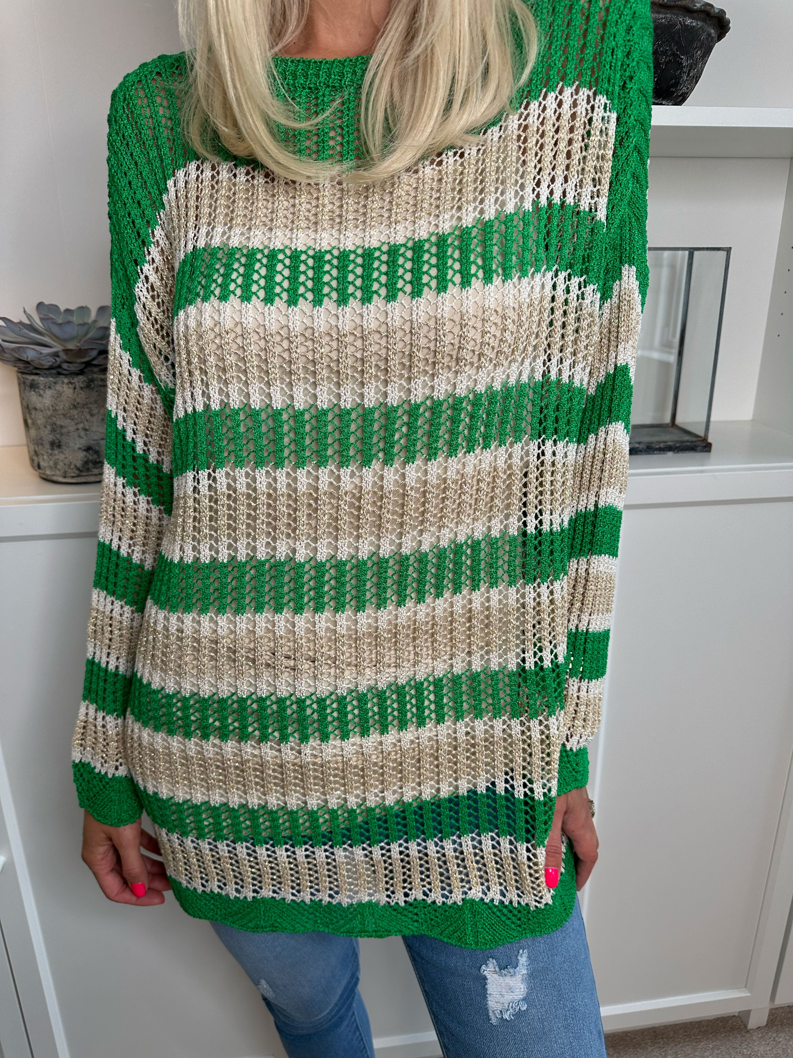 Ania - Stribet strikbluse med huller