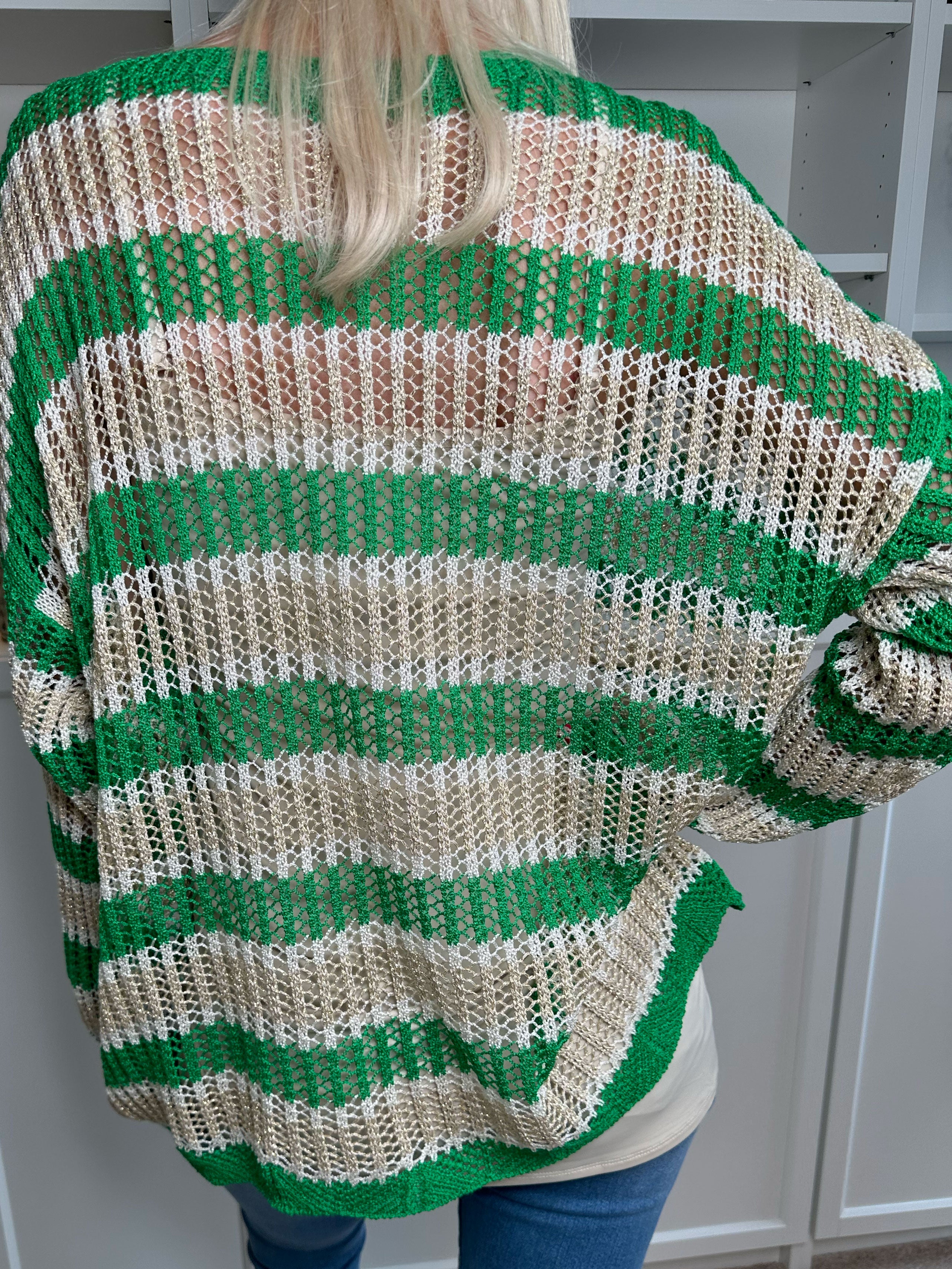 Ania - Stribet strikbluse med huller