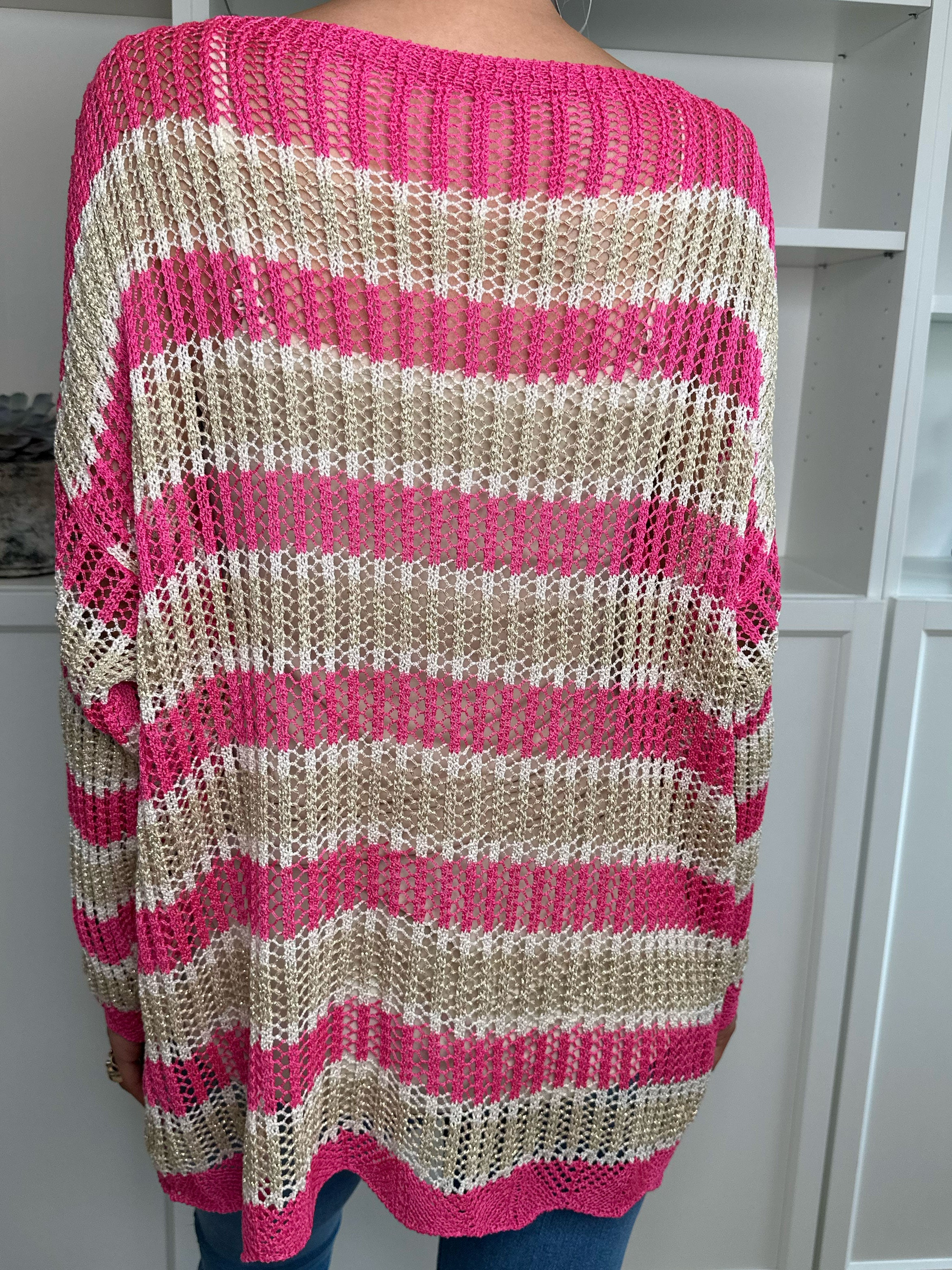 Ania - Stribet strikbluse med huller