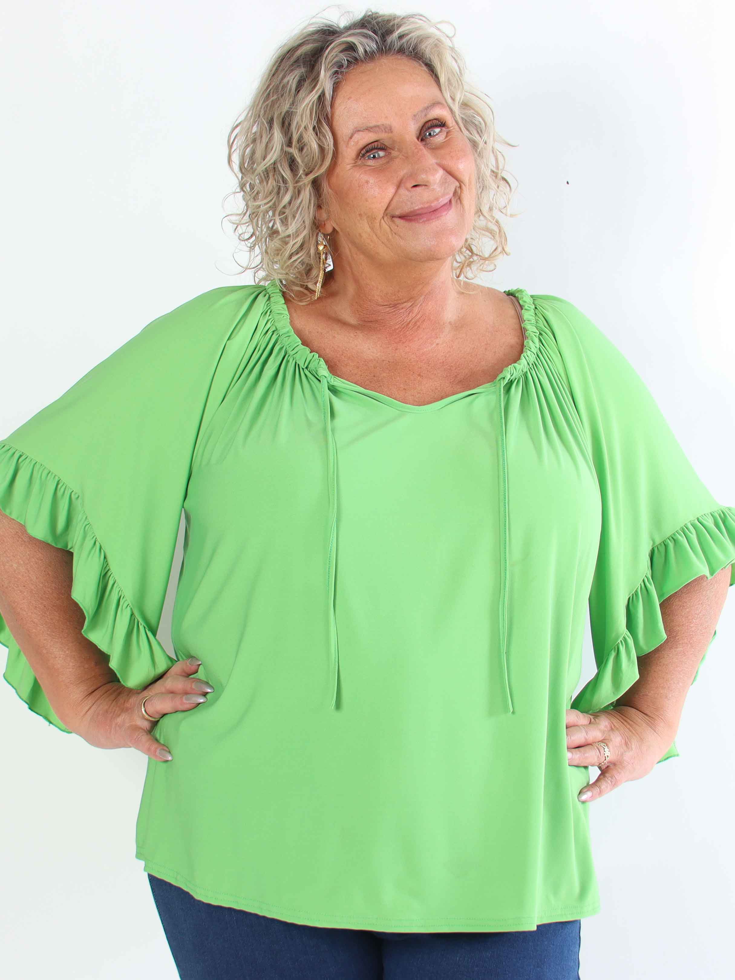 Anneli - Sød elastisk plus size tunika med flæseærmer