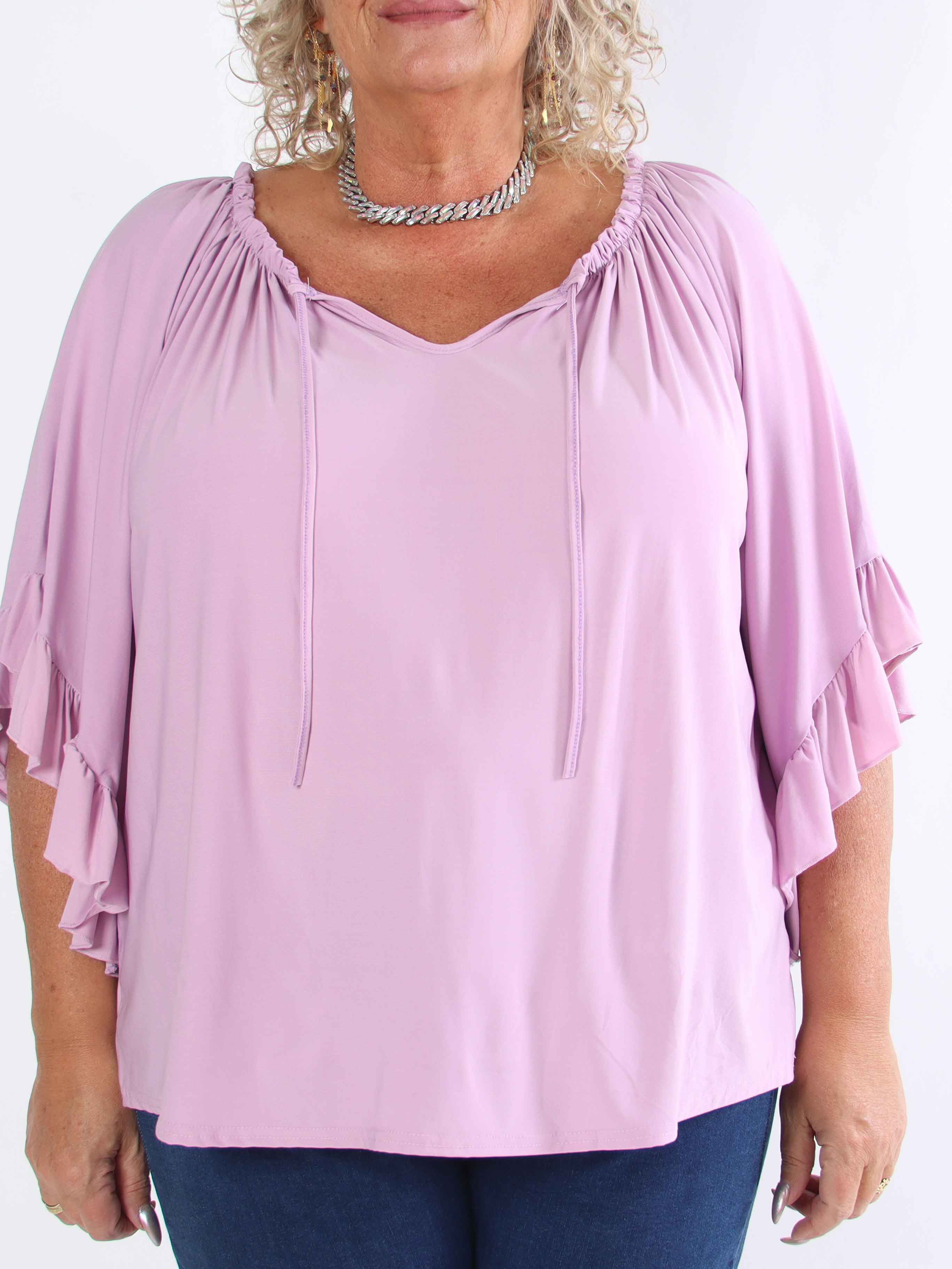 Anneli - Sød elastisk plus size tunika med flæseærmer