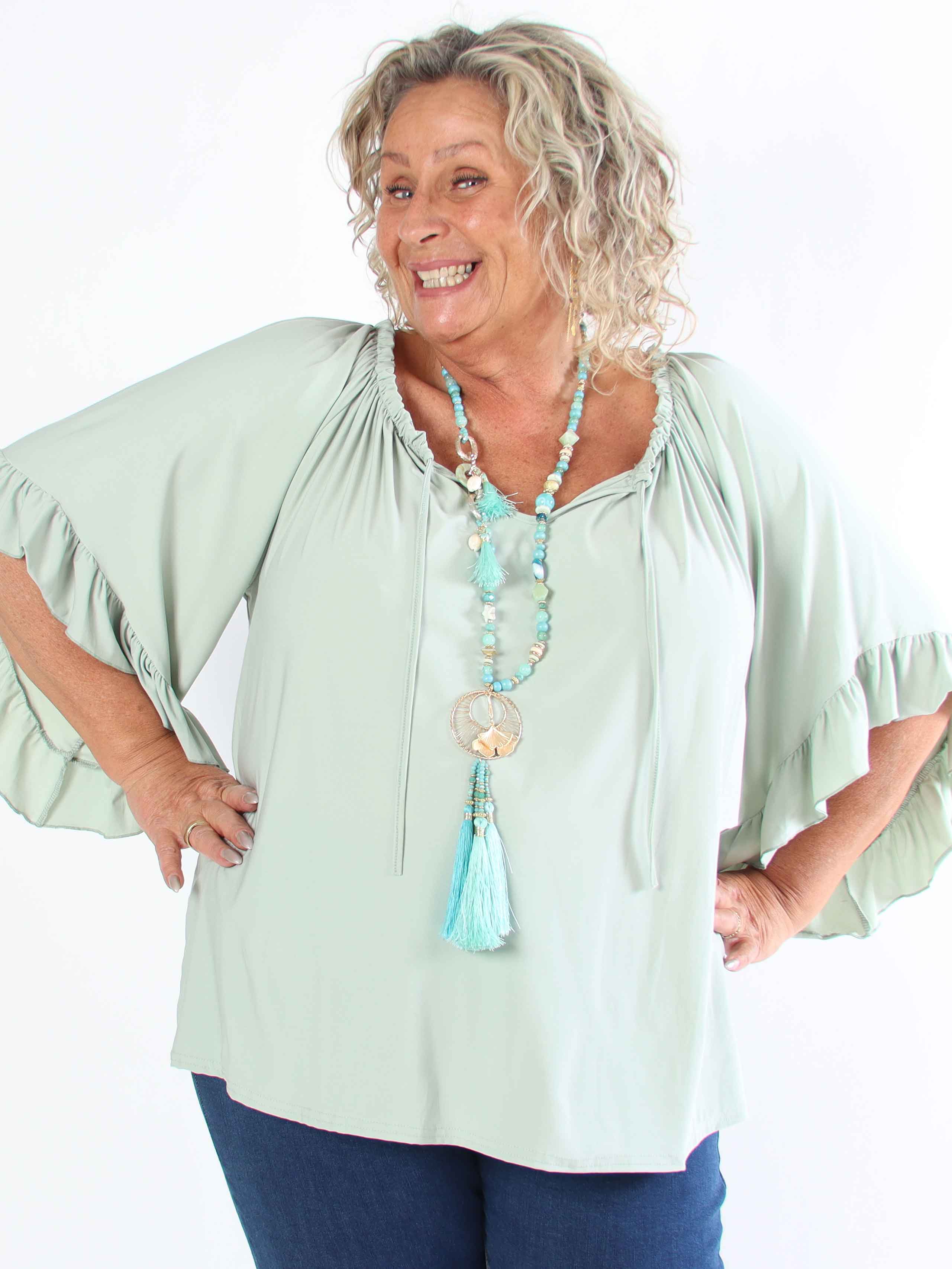 Anneli - Sød elastisk plus size tunika med flæseærmer