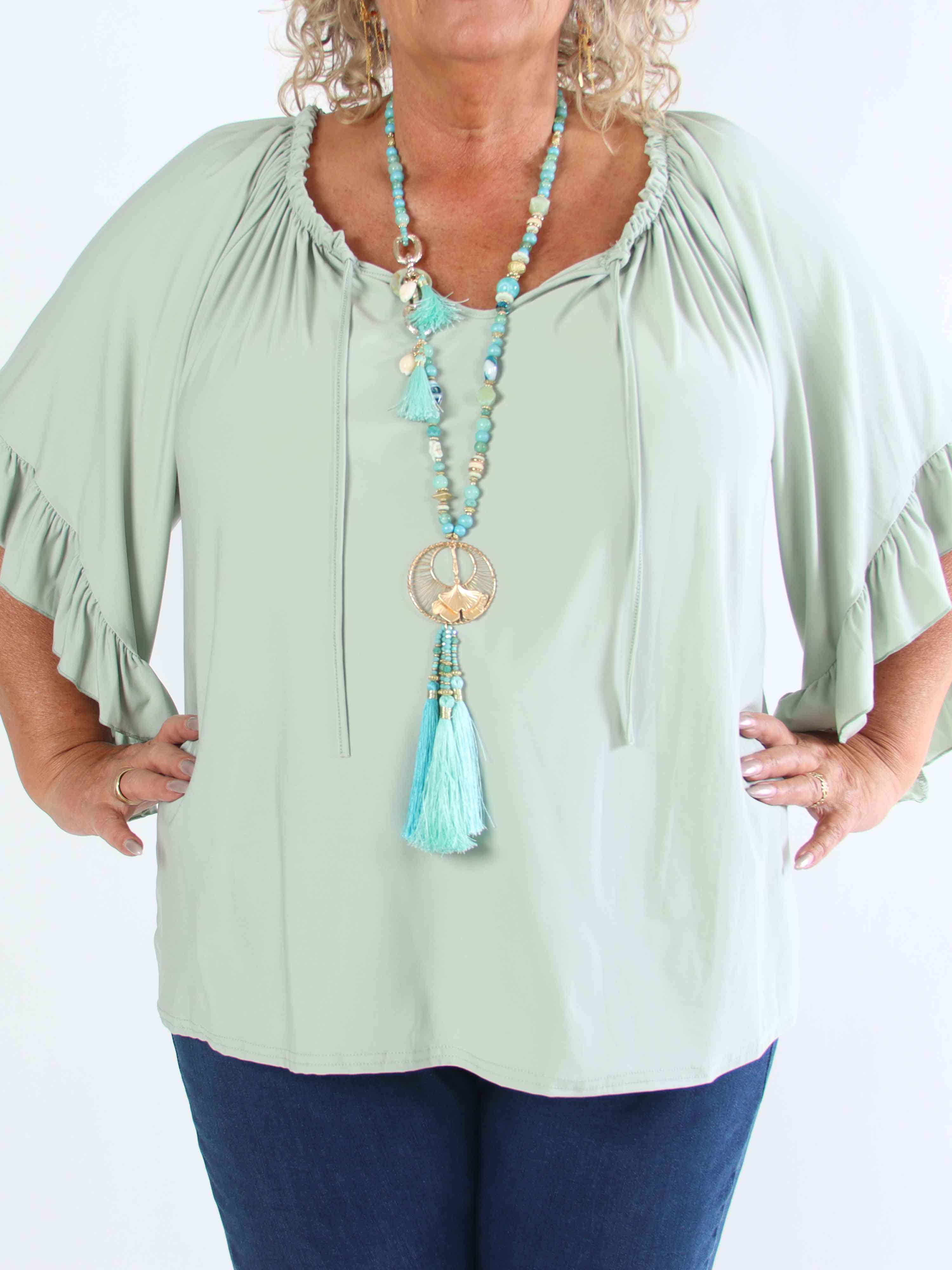 Anneli - Sød elastisk plus size tunika med flæseærmer