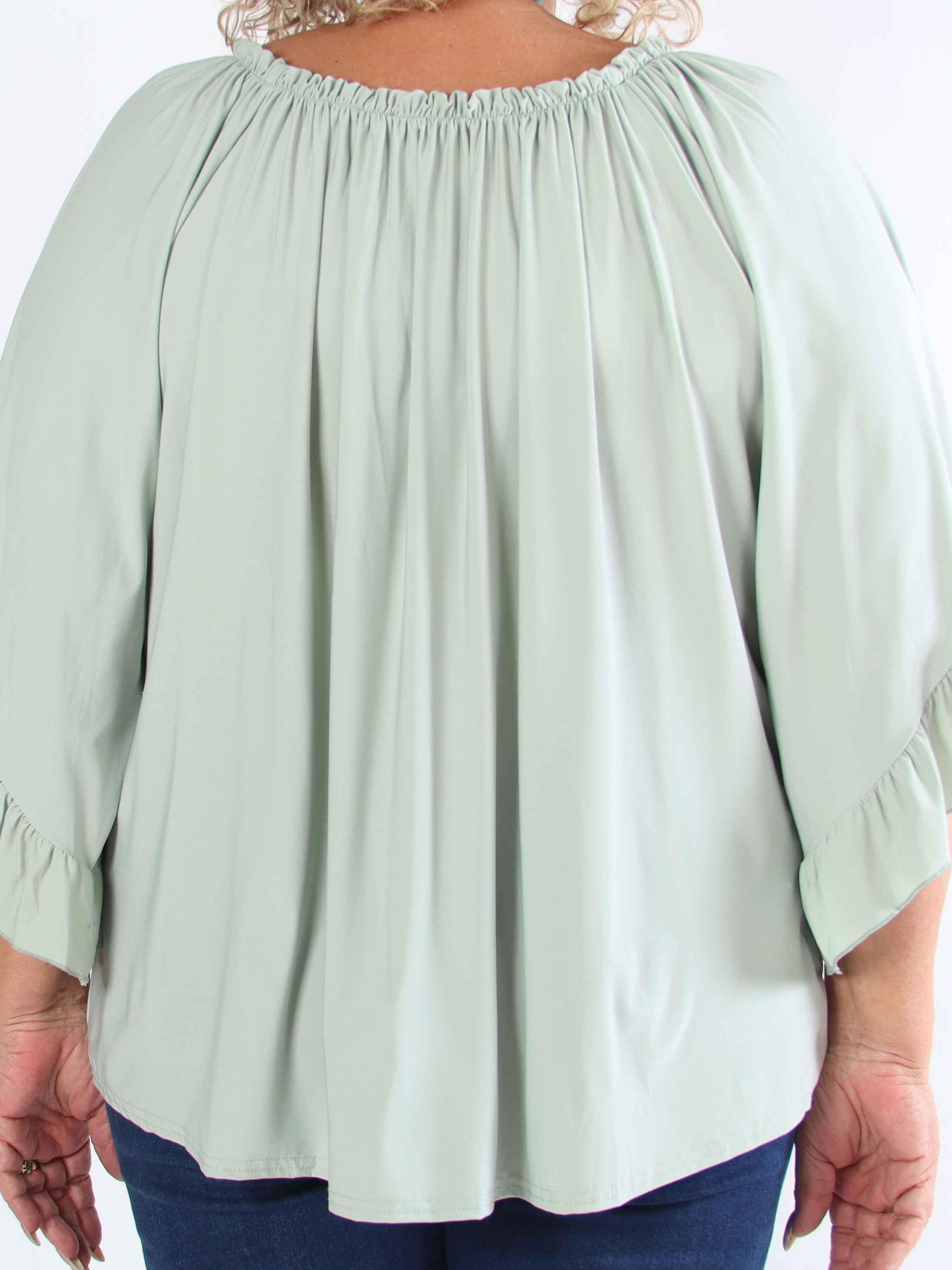 Anneli - Sød elastisk plus size tunika med flæseærmer