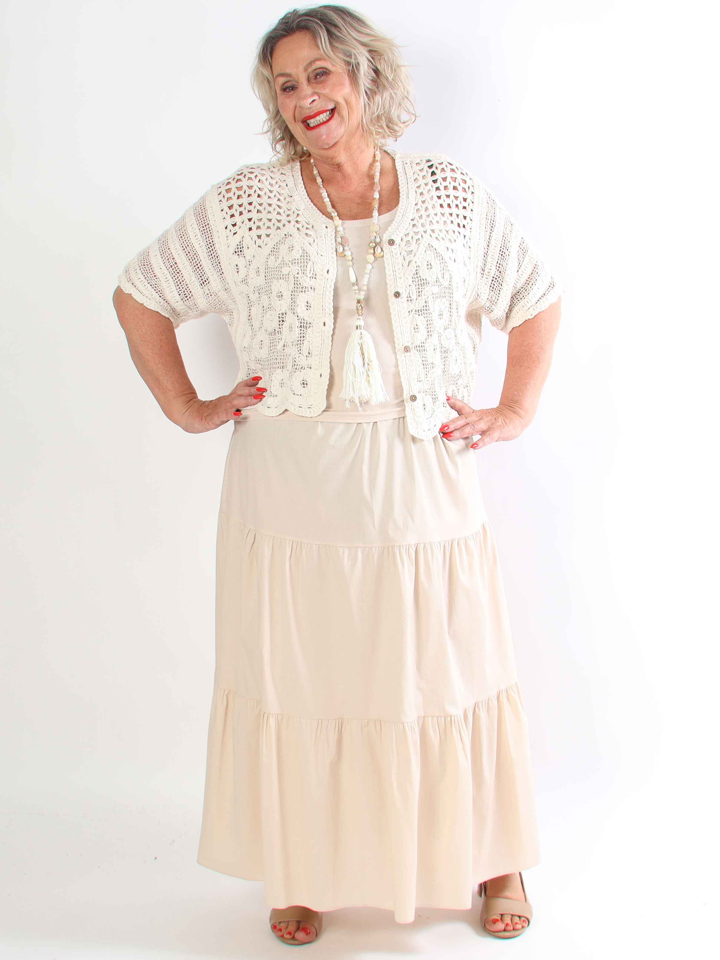 Ariella - Sød plus size nederdel i bomuld med lag-på-lag-effekt