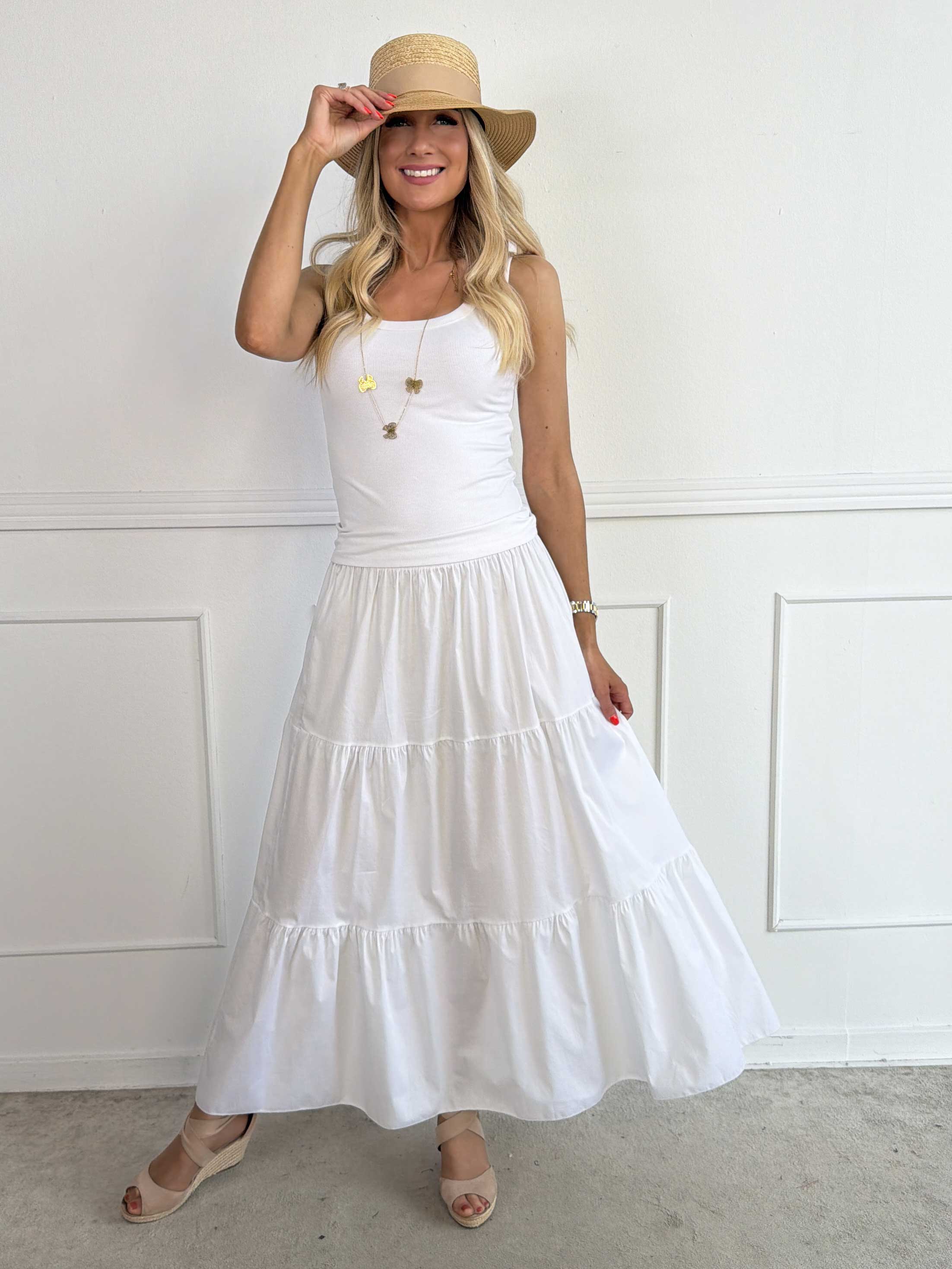 Ariella - Sød lang nederdel i bomuld med lag-på-lag-effekt