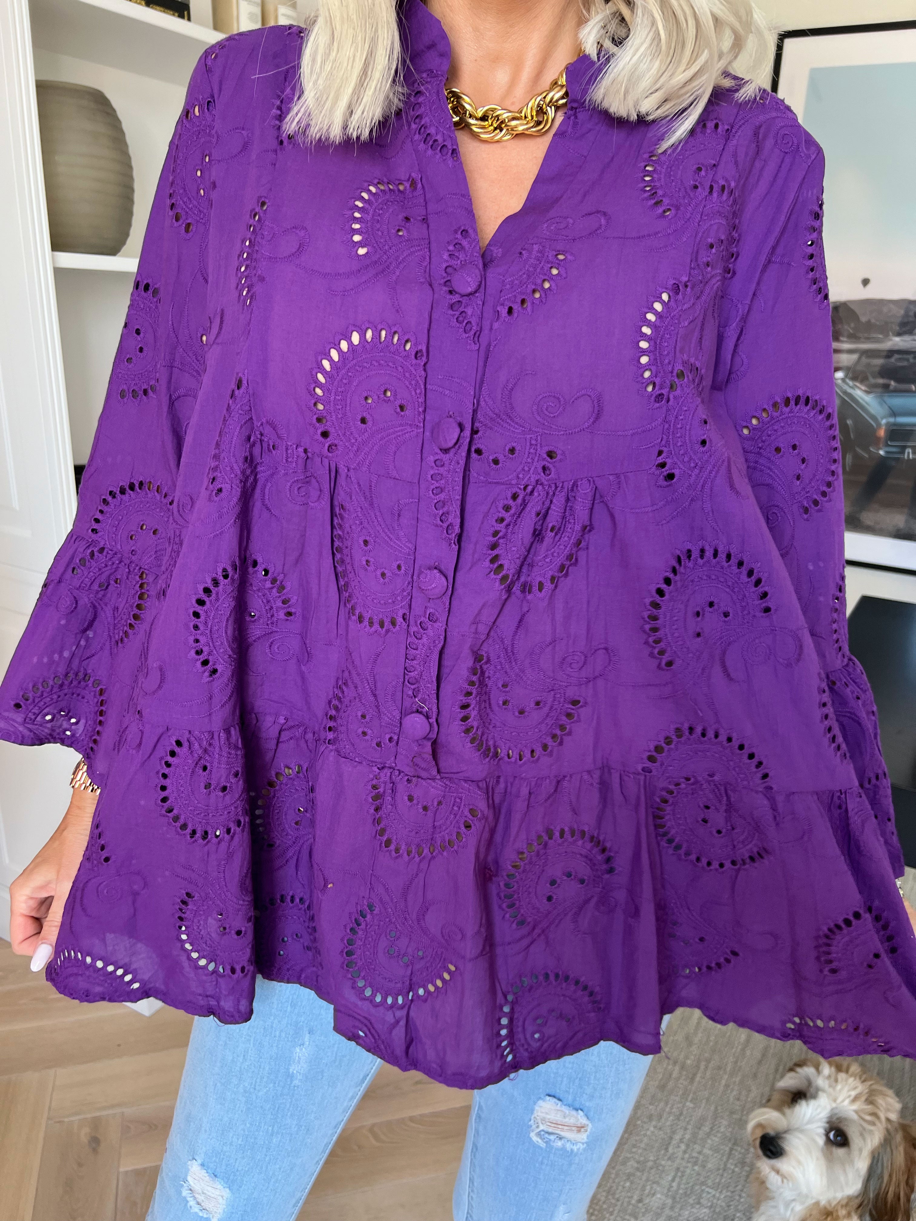 Benti Shirt - Tunika i viskose med broderie anglaise