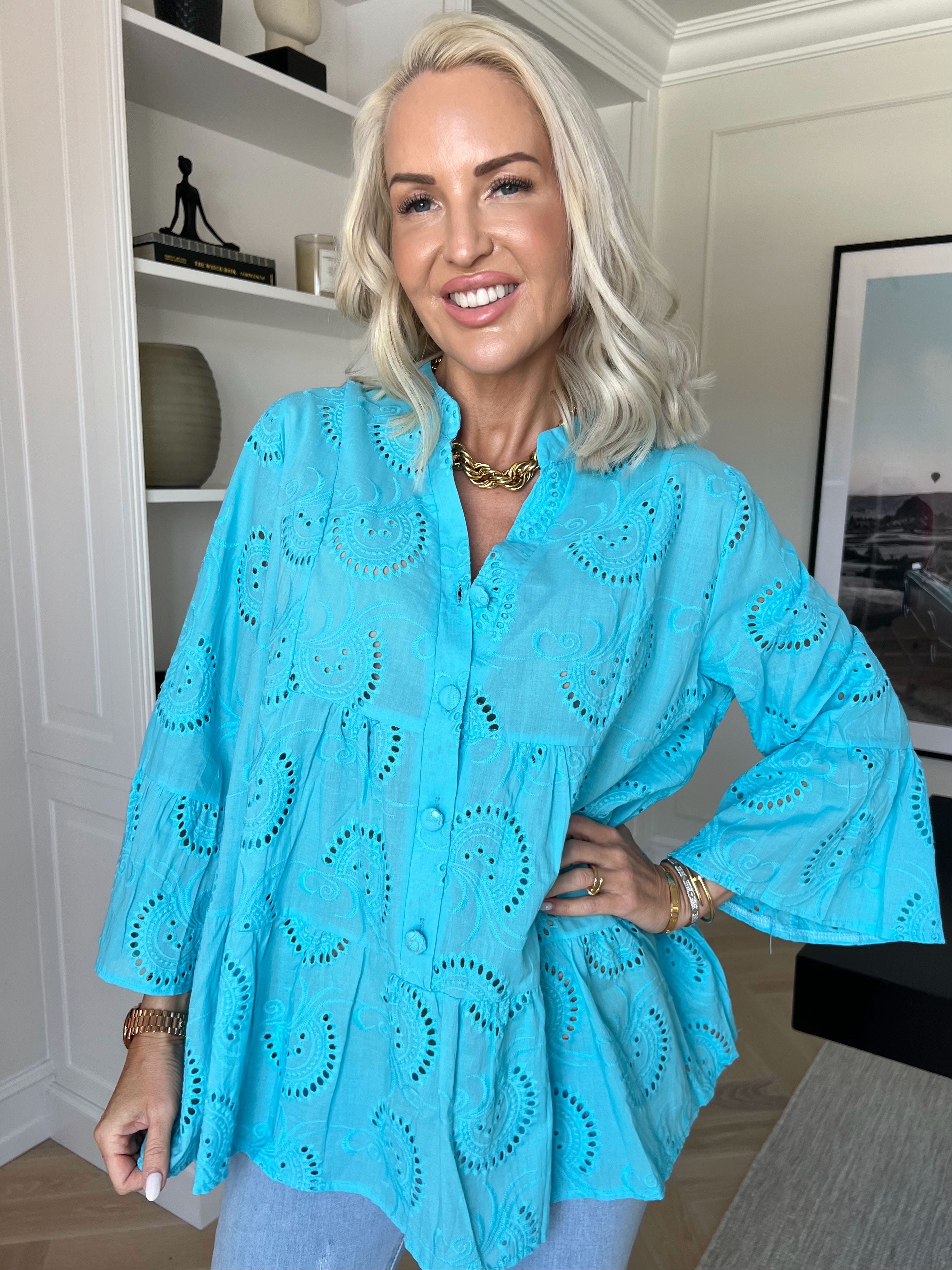 Benti Shirt - Tunika i viskose med broderie anglaise