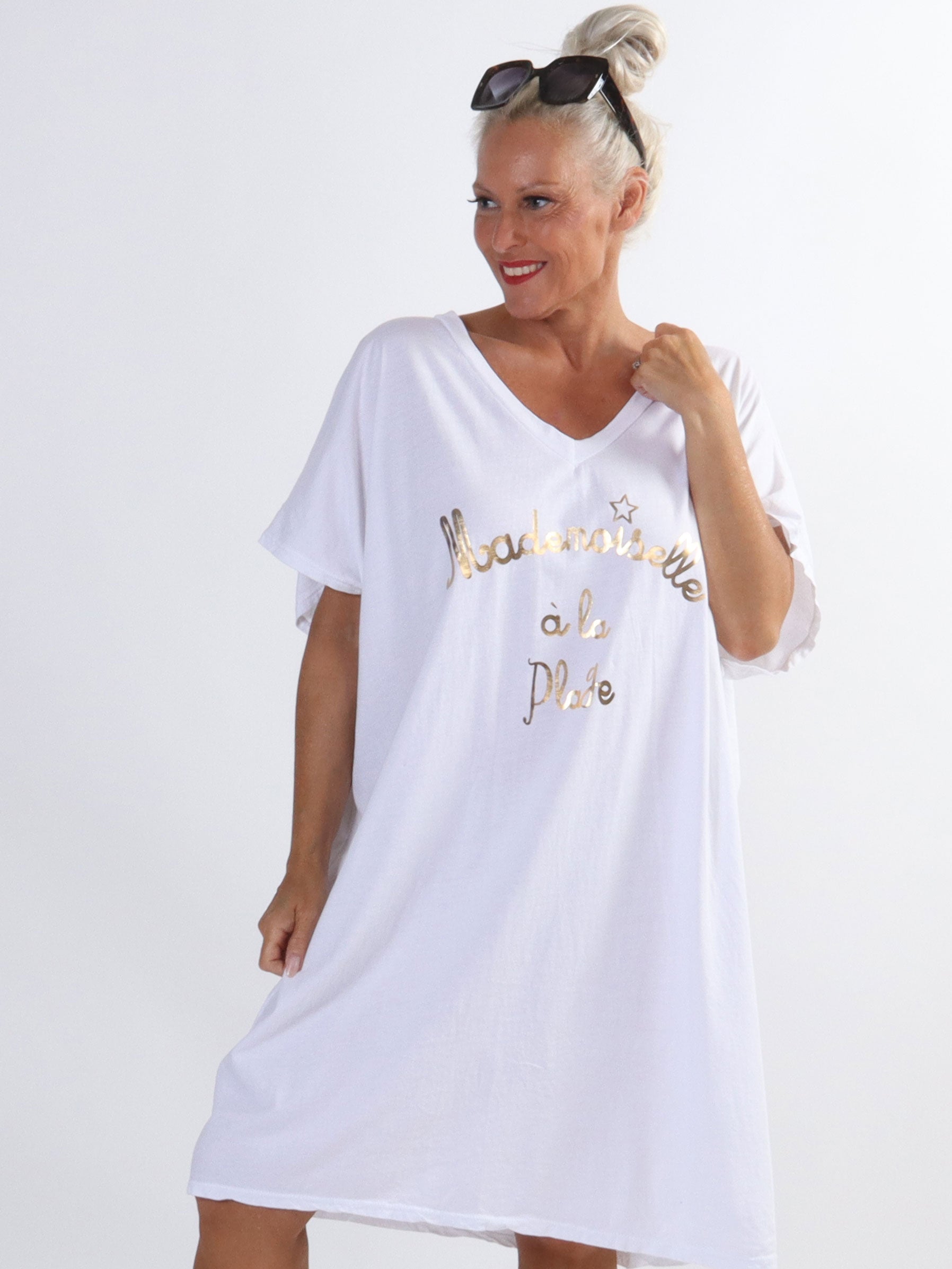 Bree - Plus size t-shirt kjole i bomuld med tekst foran