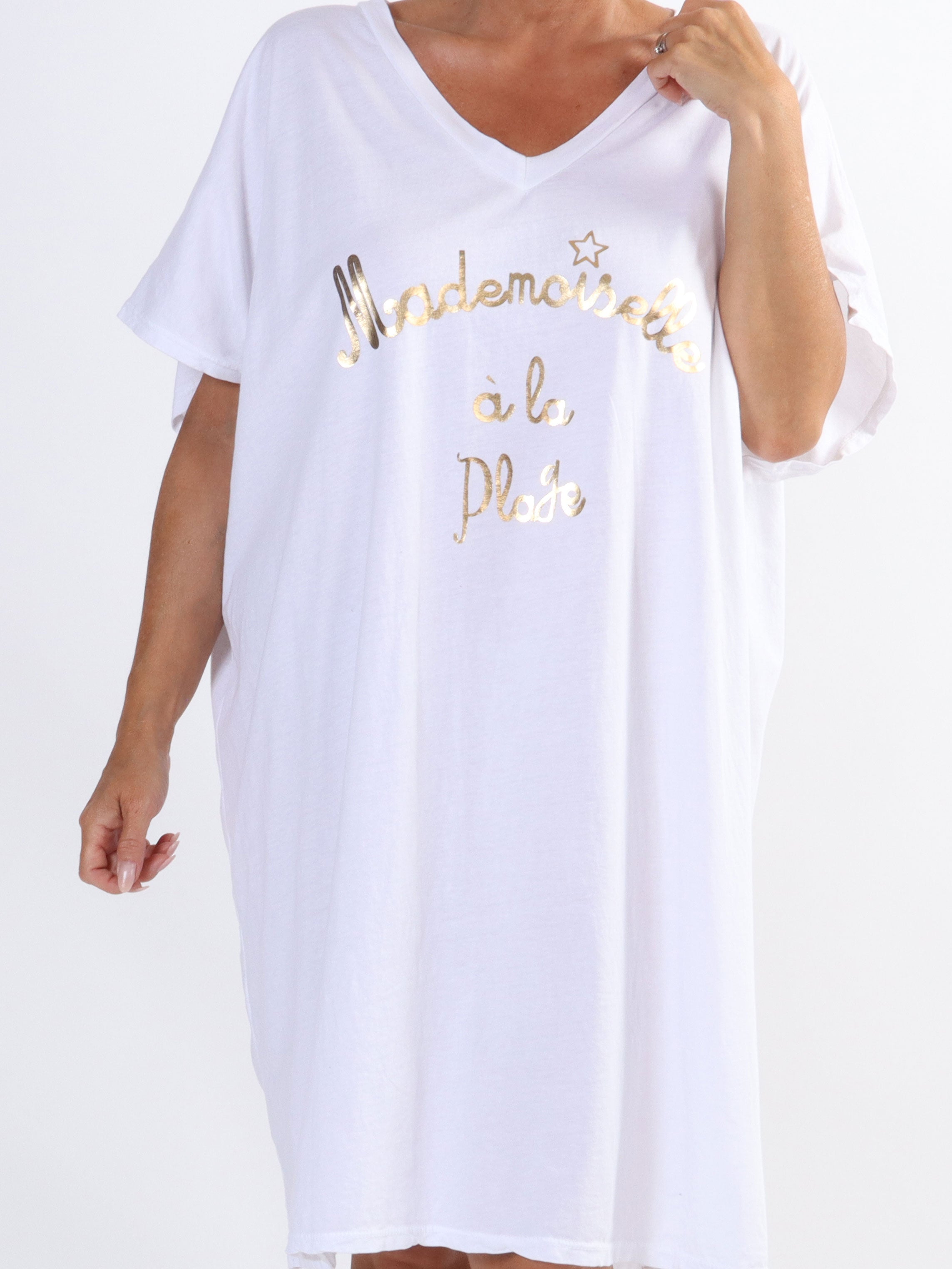 Bree - Plus size t-shirt kjole i bomuld med tekst foran