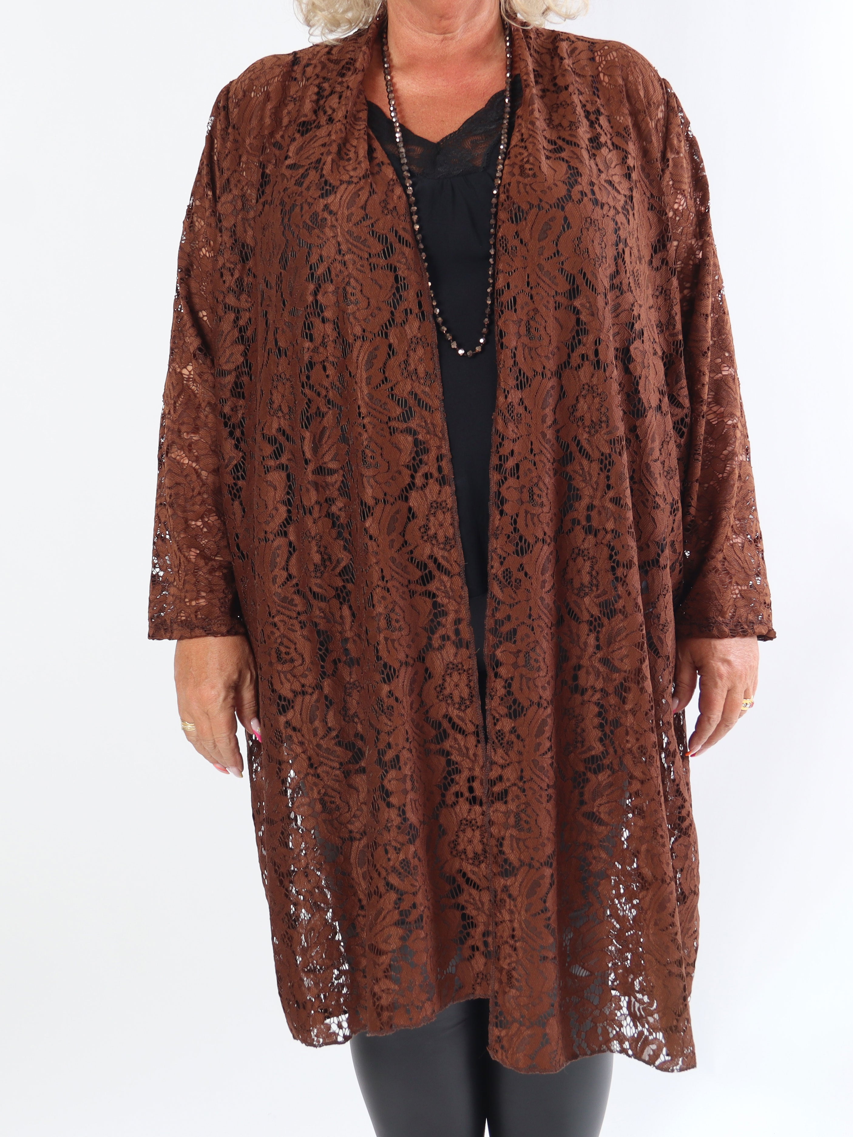 Cece - Plus size cardigan i blød elastisk blonde