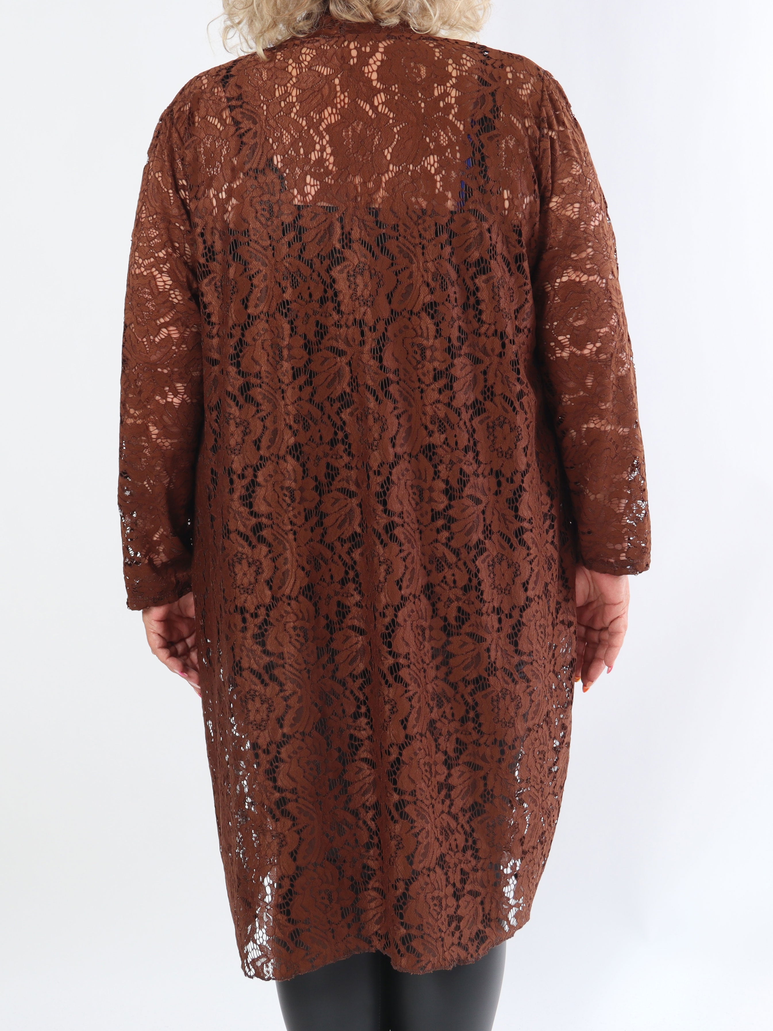 Cece - Plus size cardigan i blød elastisk blonde