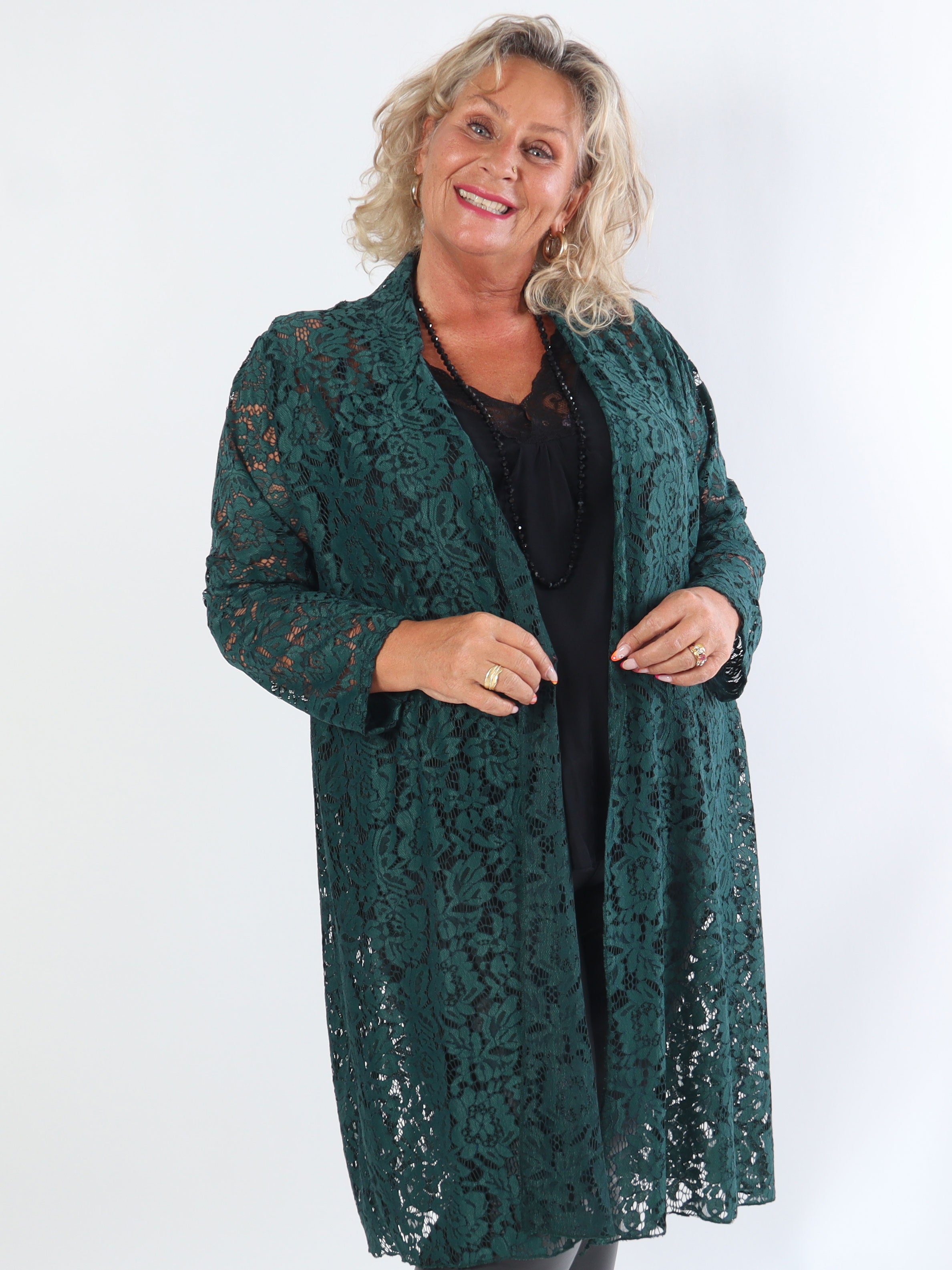 Cece - Plus size cardigan i blød elastisk blonde