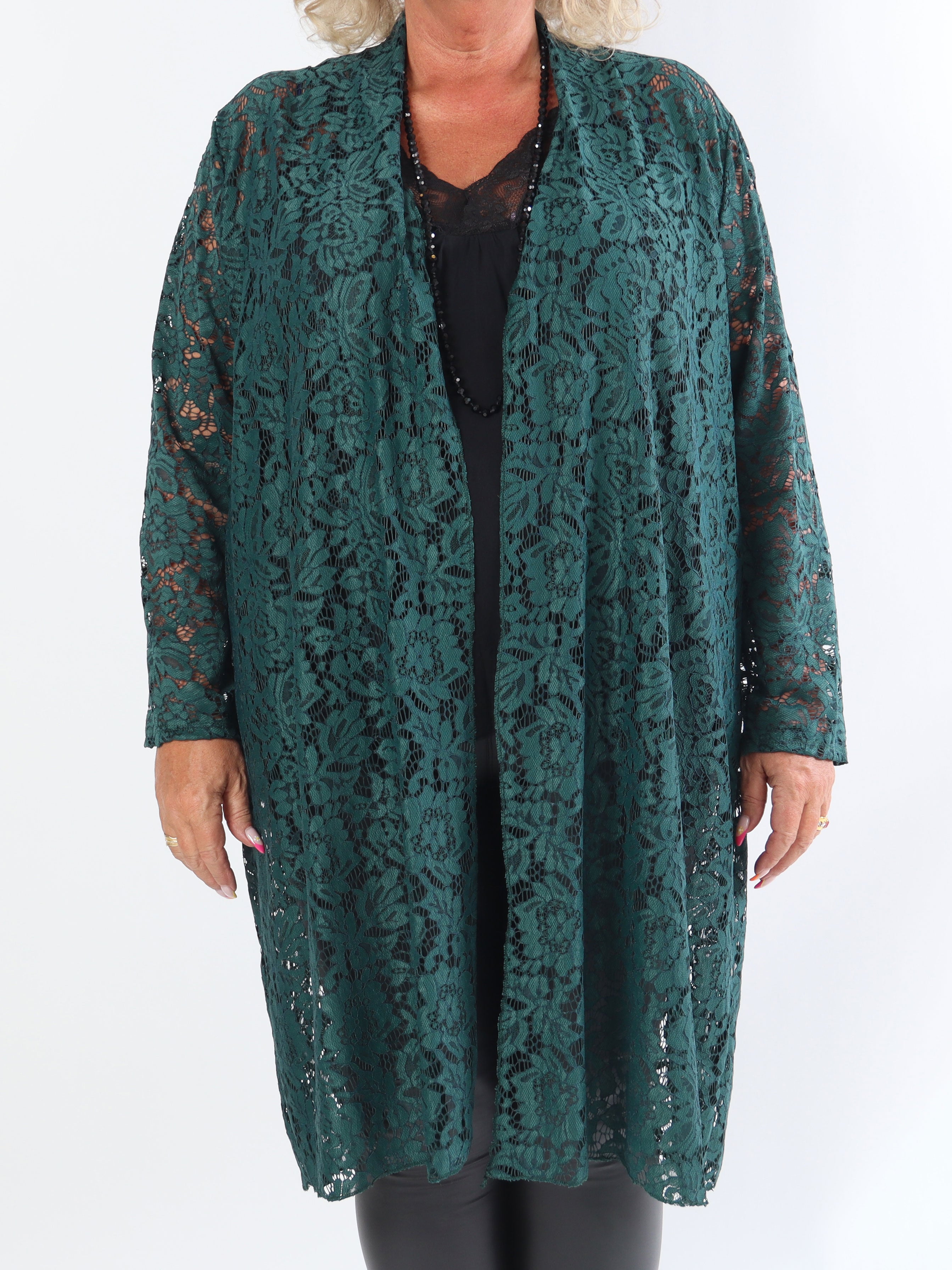Cece - Plus size cardigan i blød elastisk blonde
