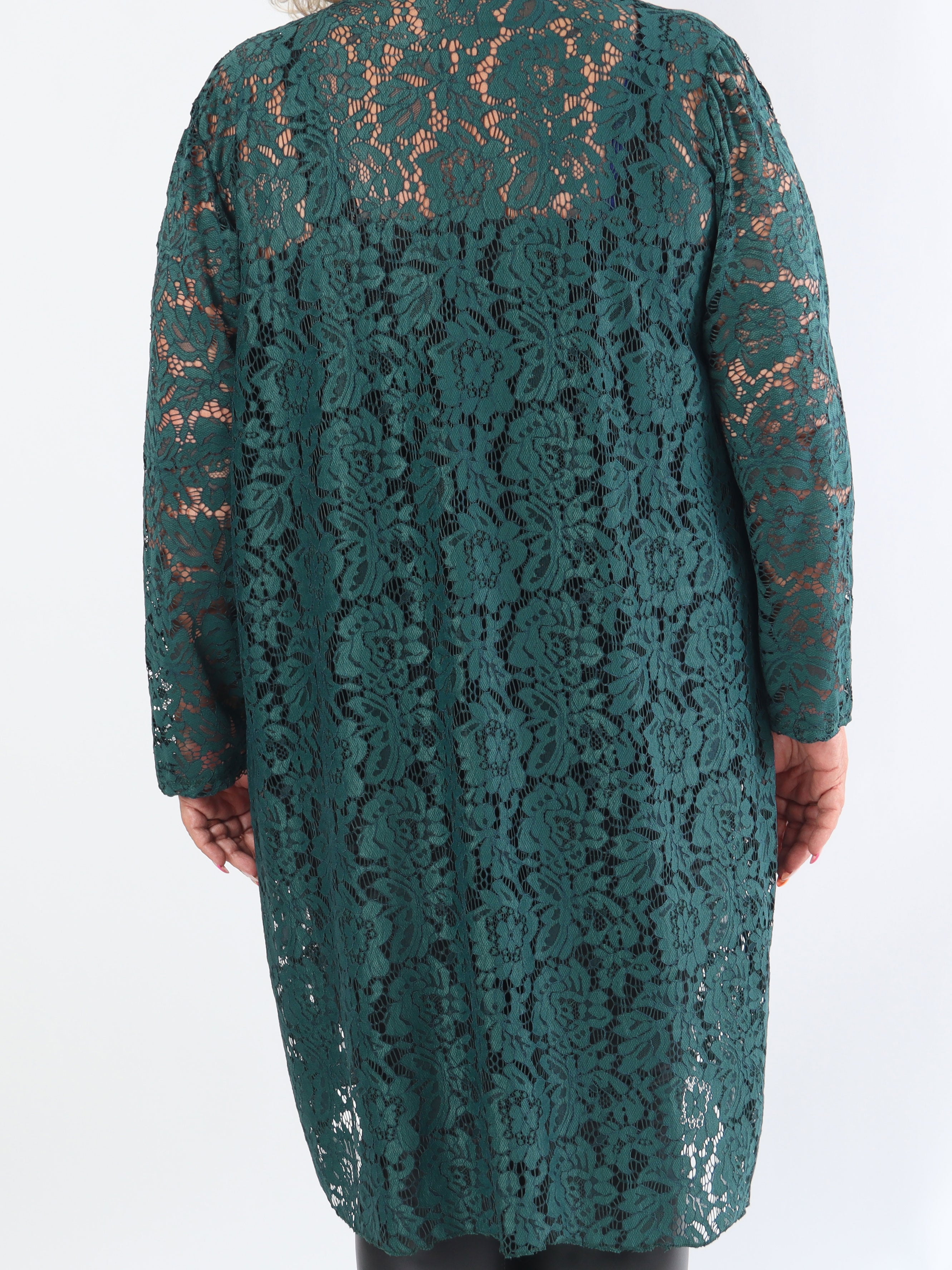 Cece - Plus size cardigan i blød elastisk blonde