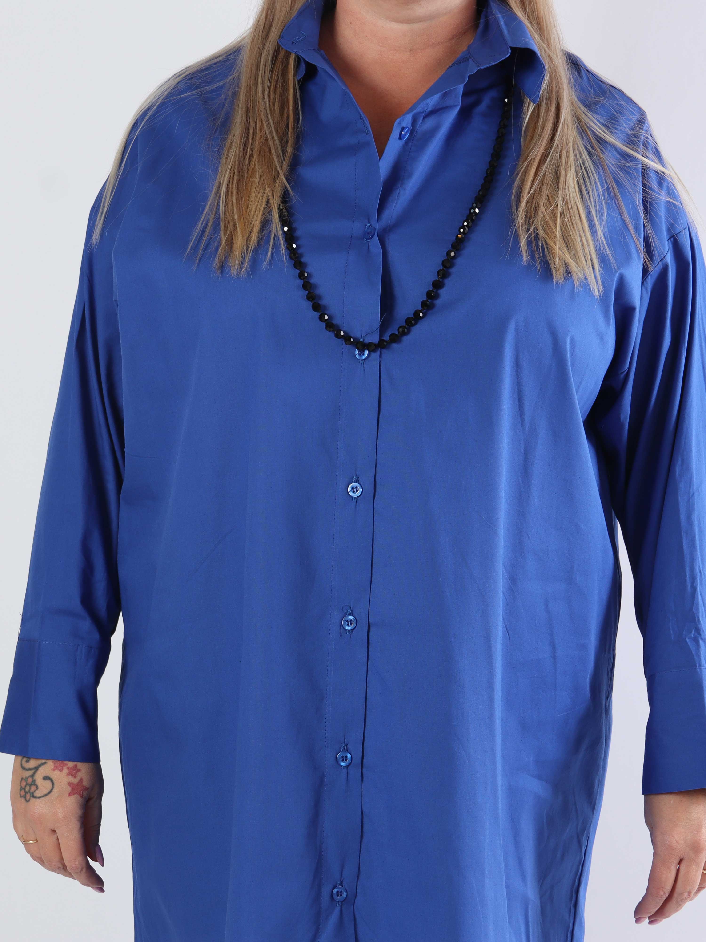 Ceylan - Lang plus size plain skjortekjole i bomuld