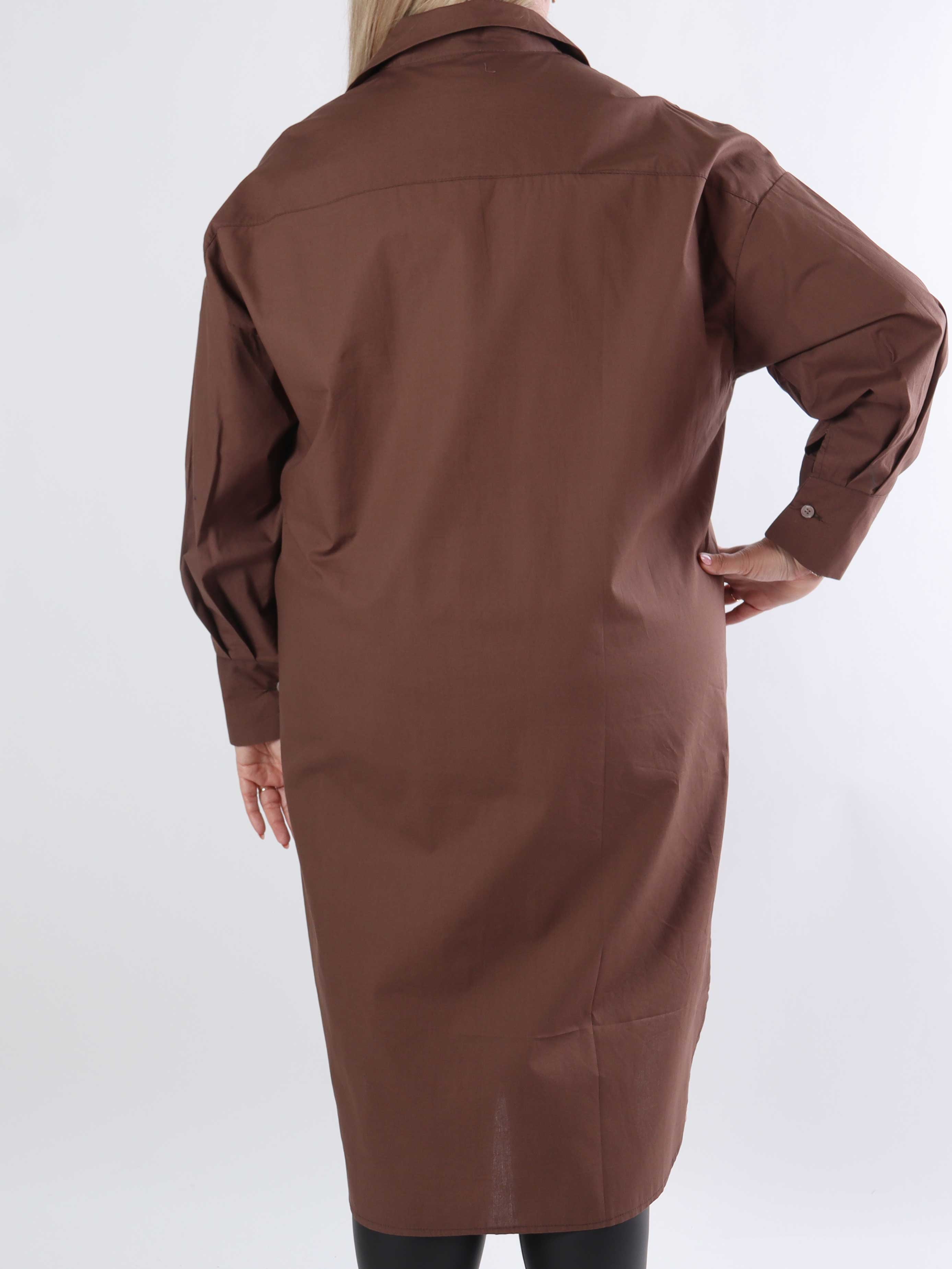 Ceylan - Lang plus size plain skjortekjole i bomuld