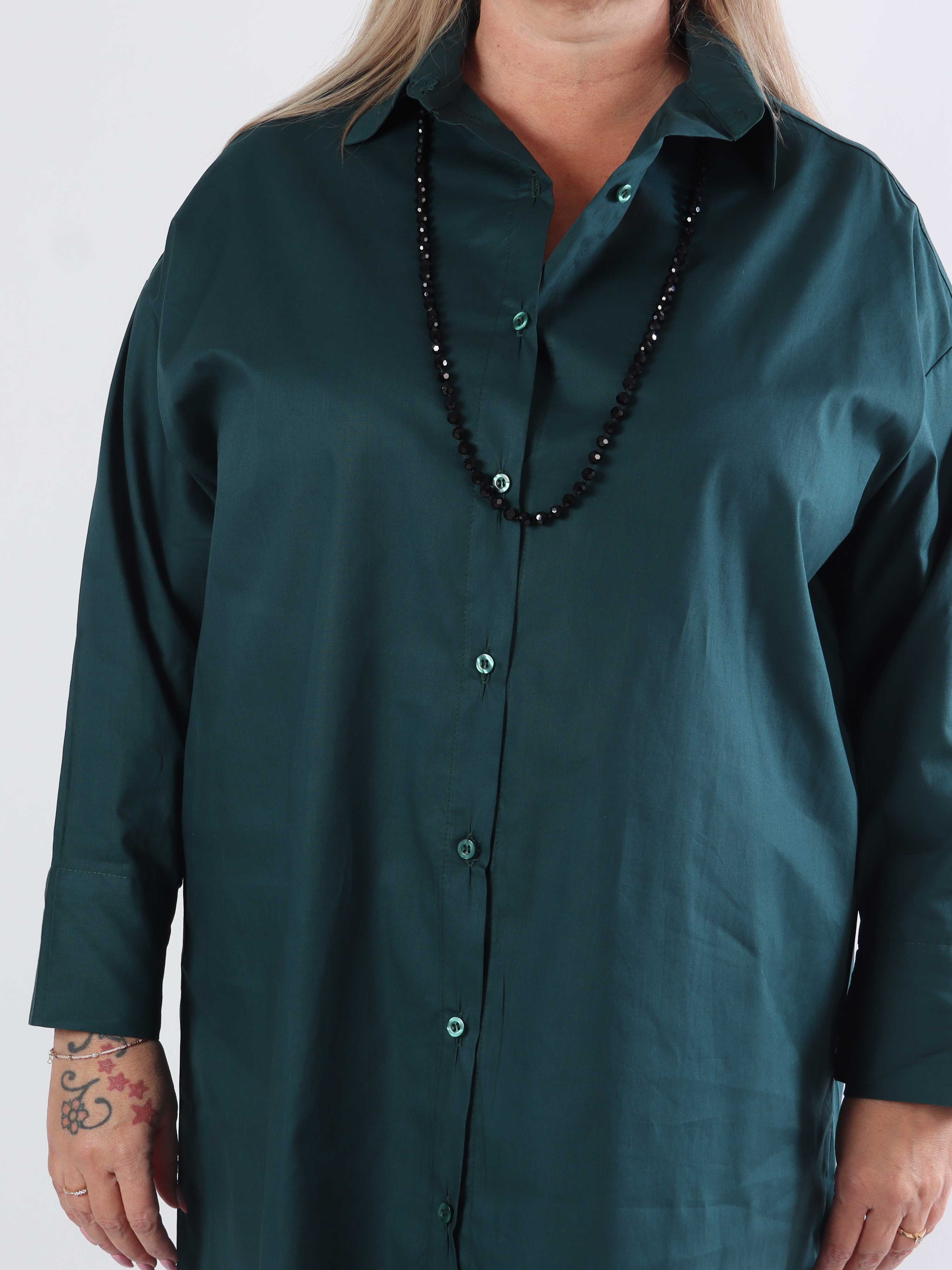 Ceylan - Lang plus size plain skjortekjole i bomuld