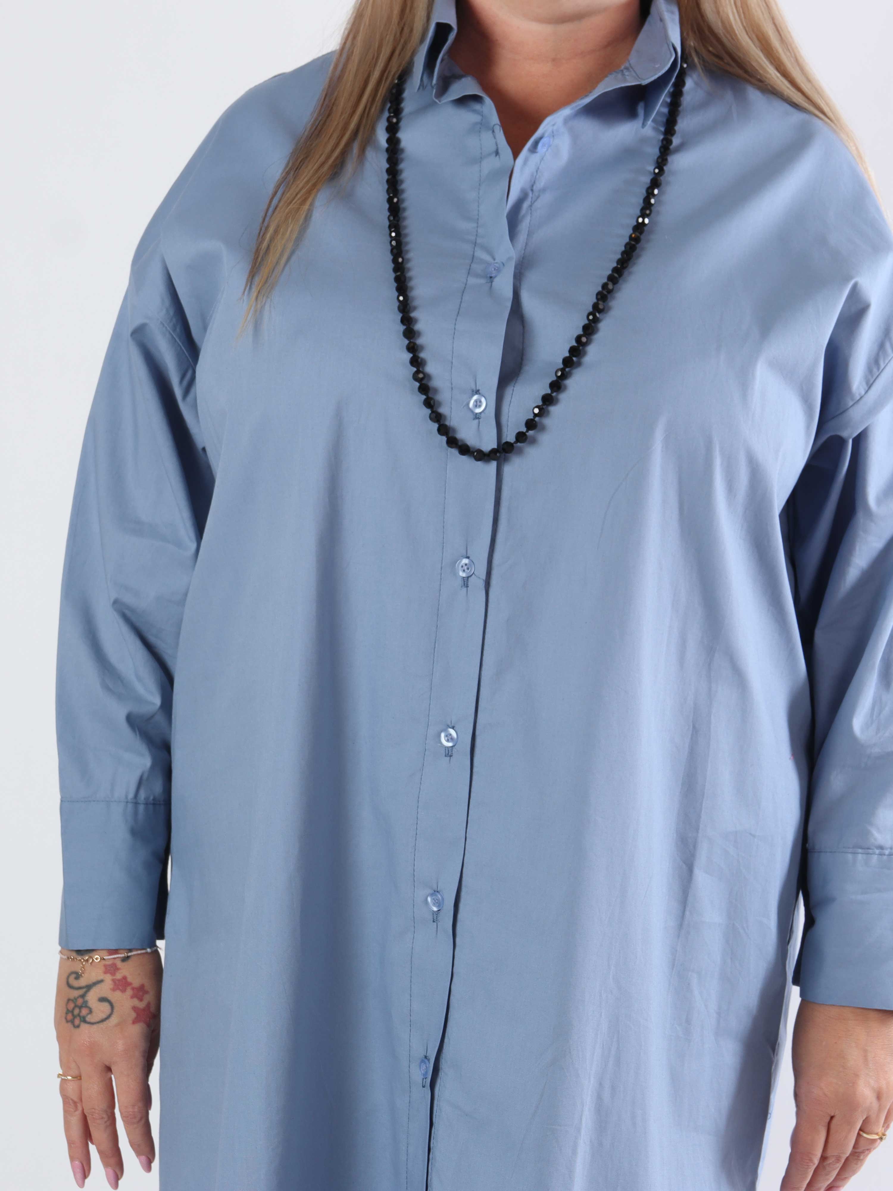 Ceylan - Lang plus size plain skjortekjole i bomuld