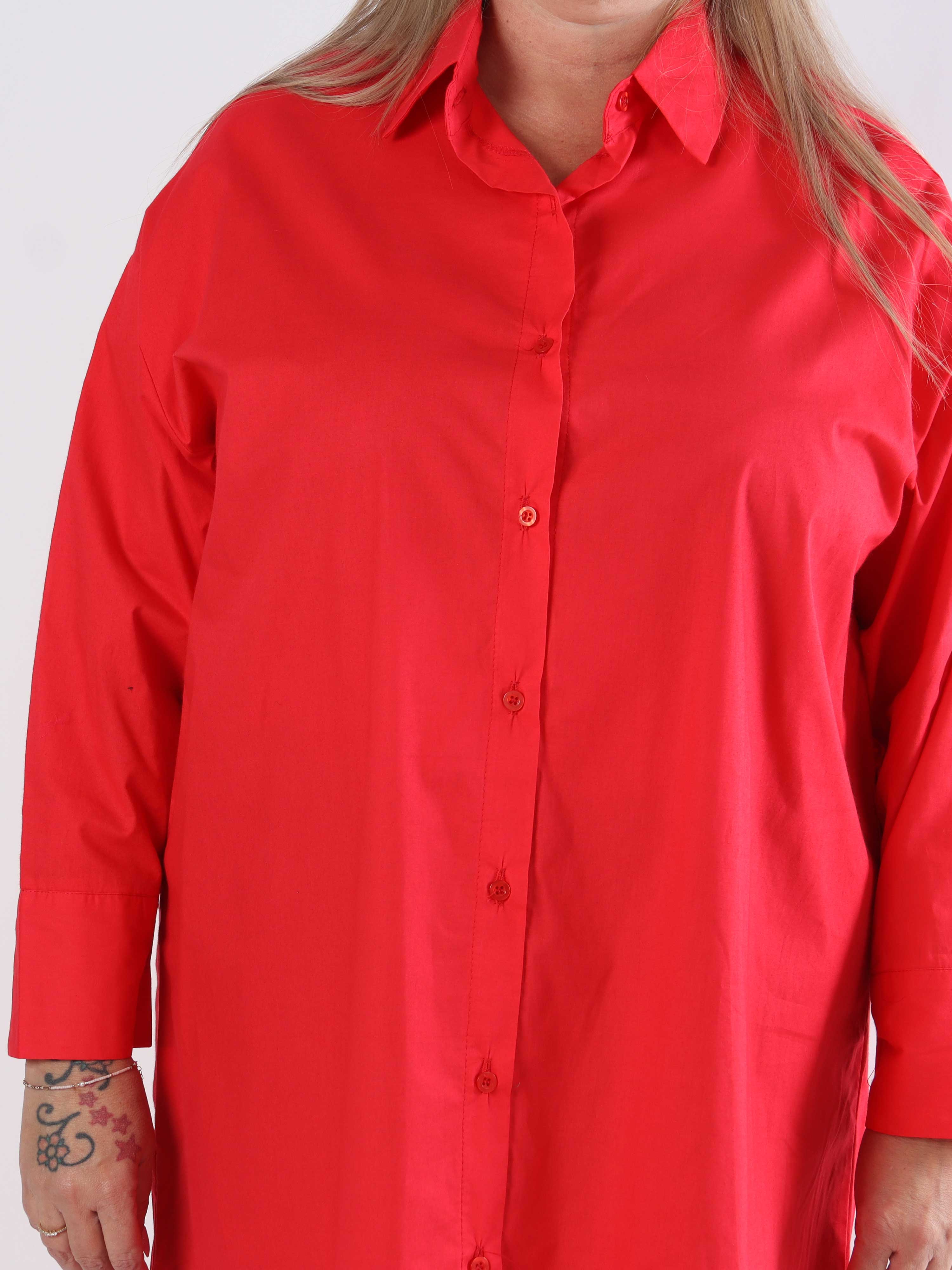 Ceylan - Lang plus size plain skjortekjole i bomuld