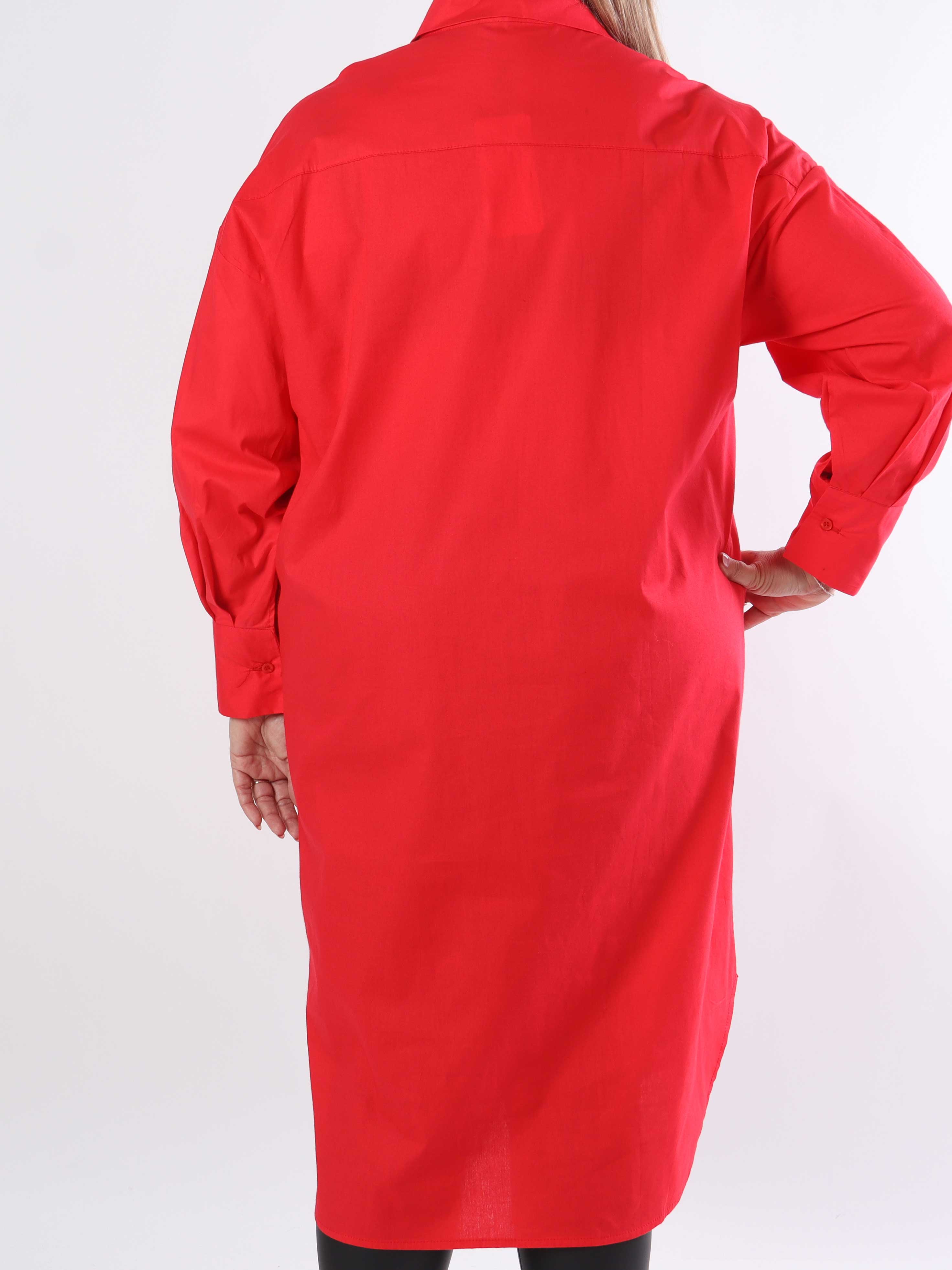 Ceylan - Lang plus size plain skjortekjole i bomuld