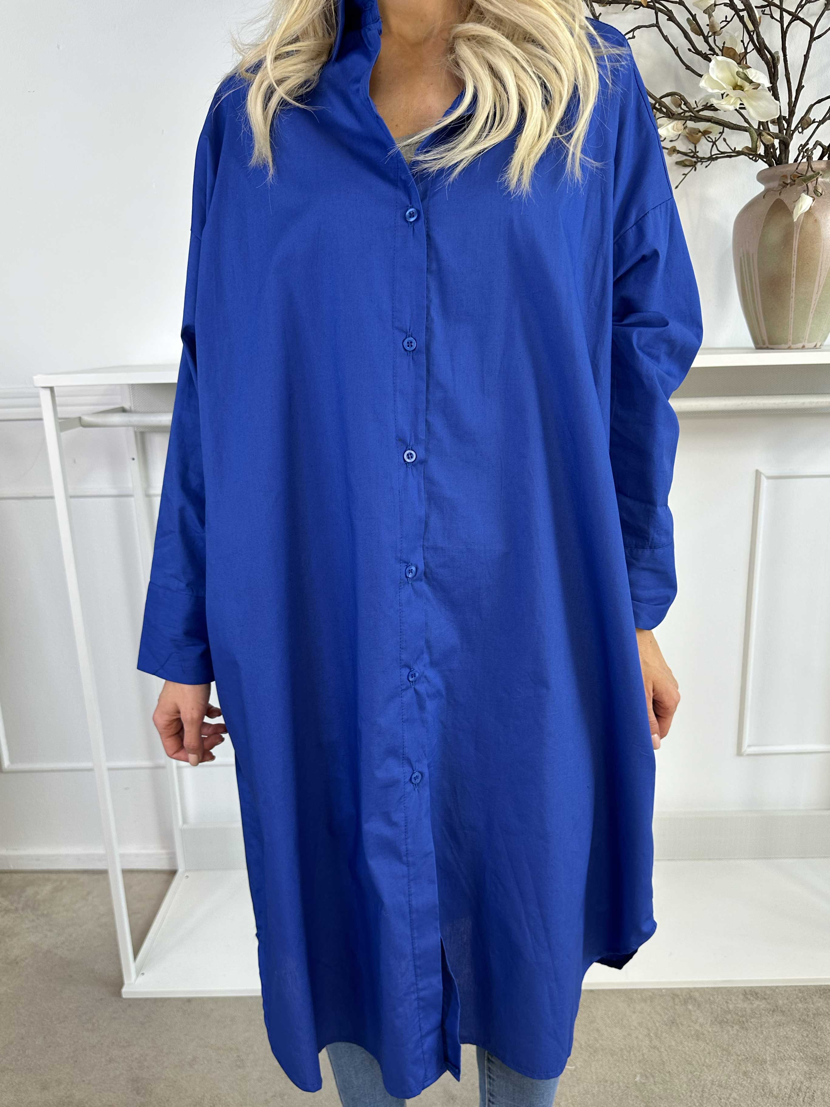 Ceylan - Lang plain skjortekjole i bomuld