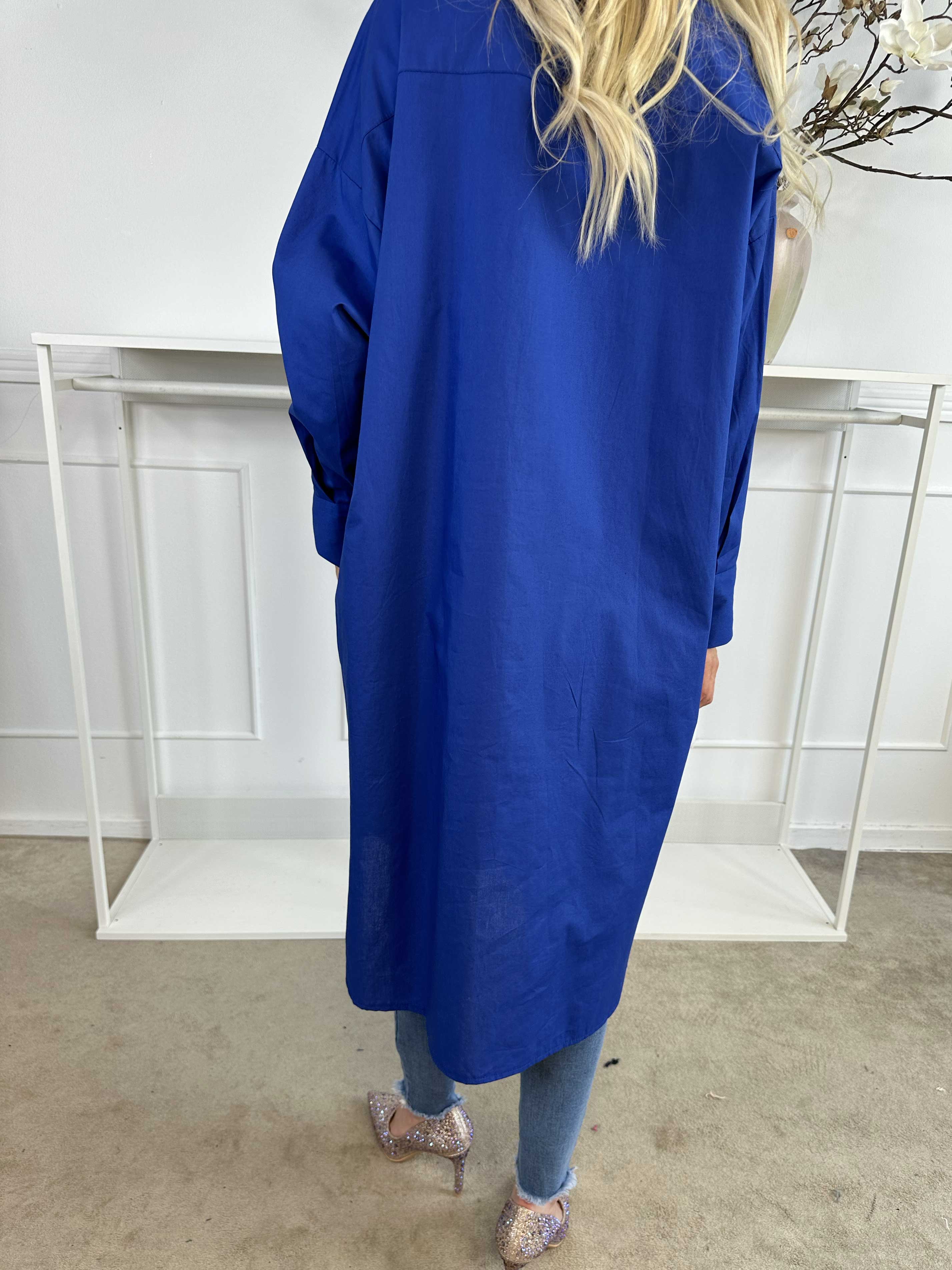 Ceylan - Lang plain skjortekjole i bomuld