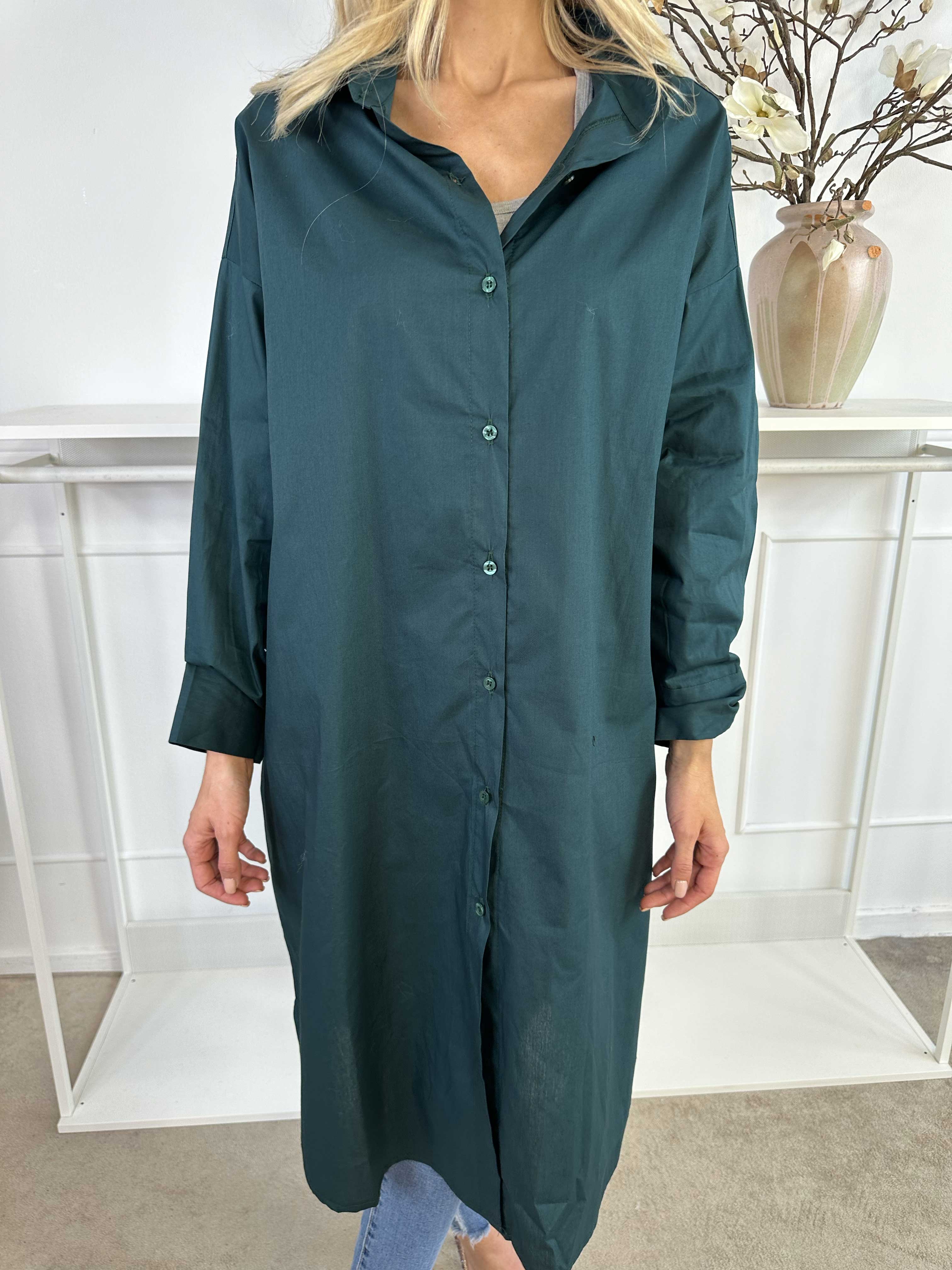 Ceylan - Lang plain skjortekjole i bomuld