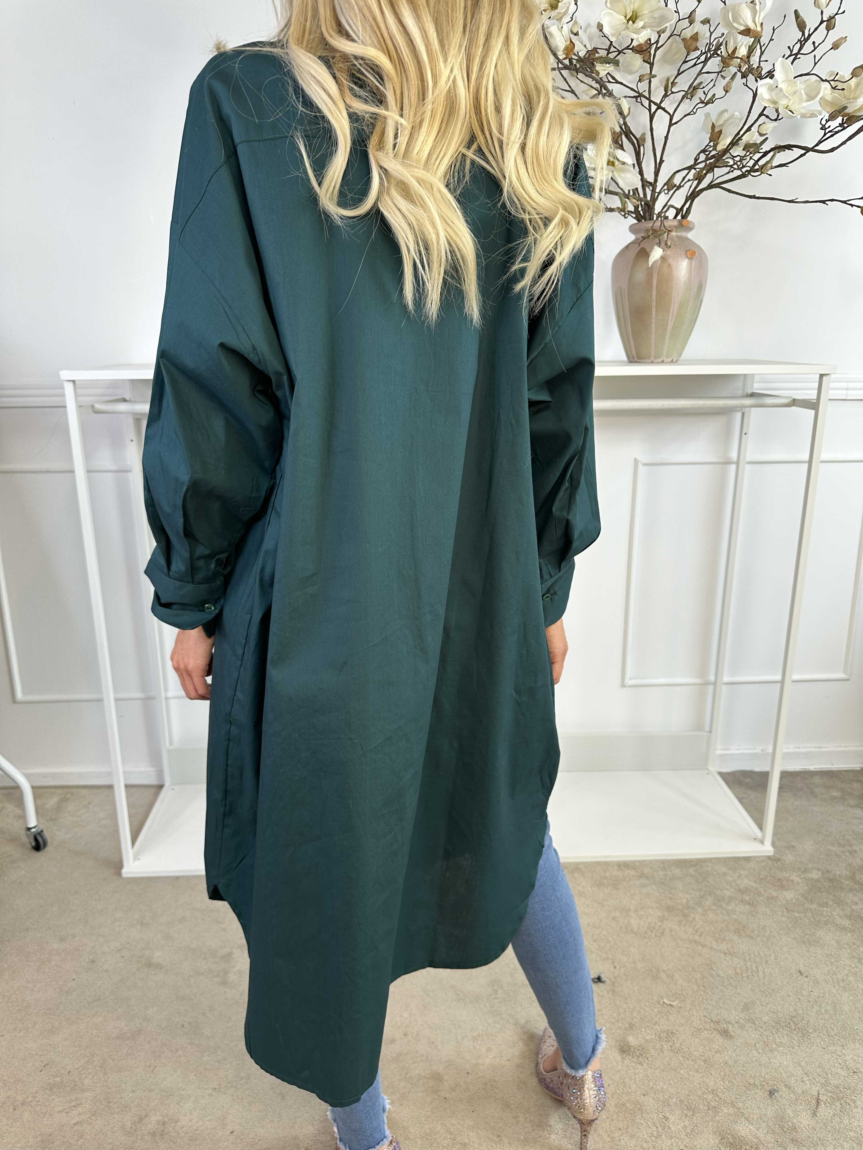 Ceylan - Lang plain skjortekjole i bomuld