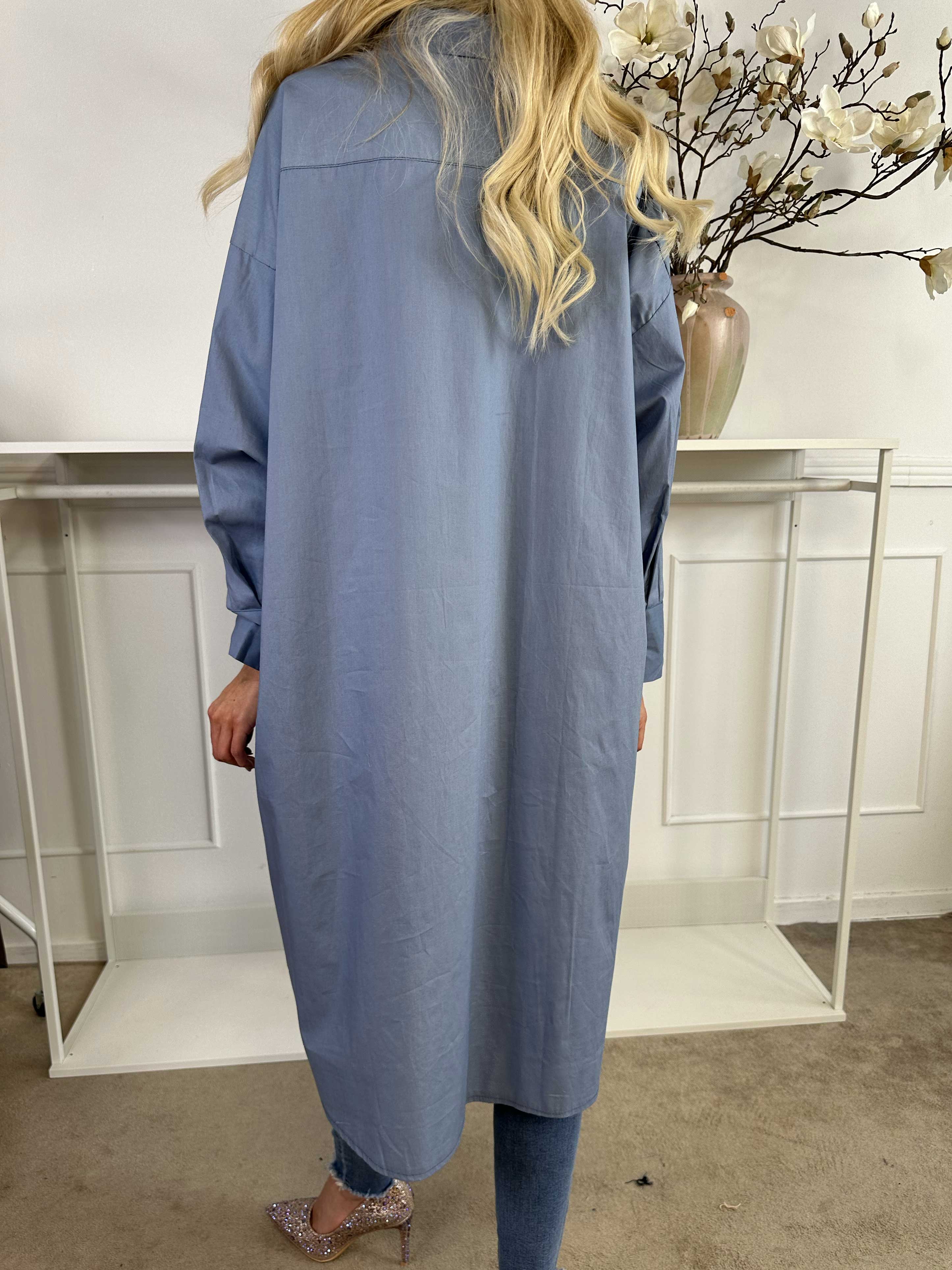 Ceylan - Lang plain skjortekjole i bomuld