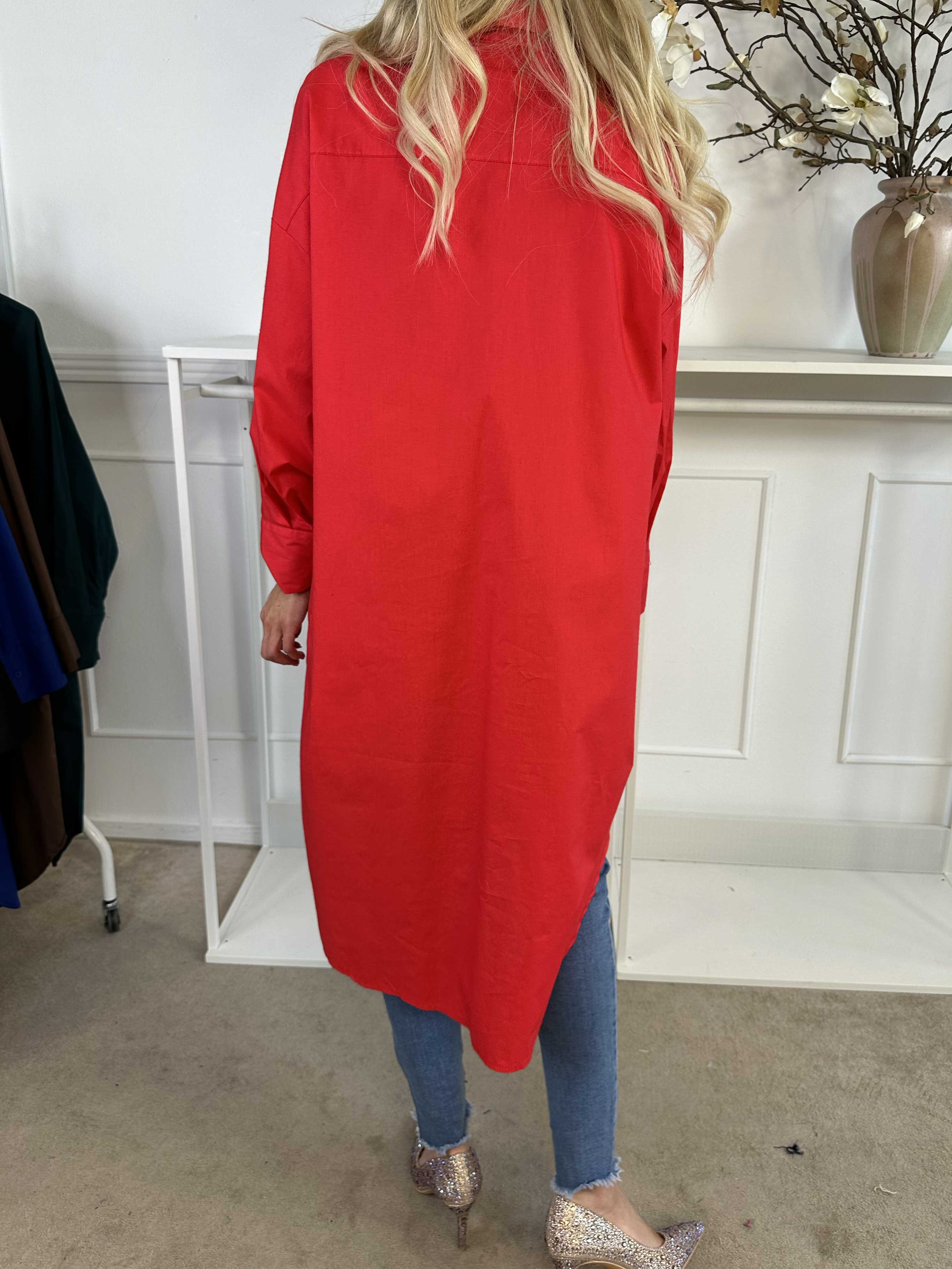 Ceylan - Lang plain skjortekjole i bomuld