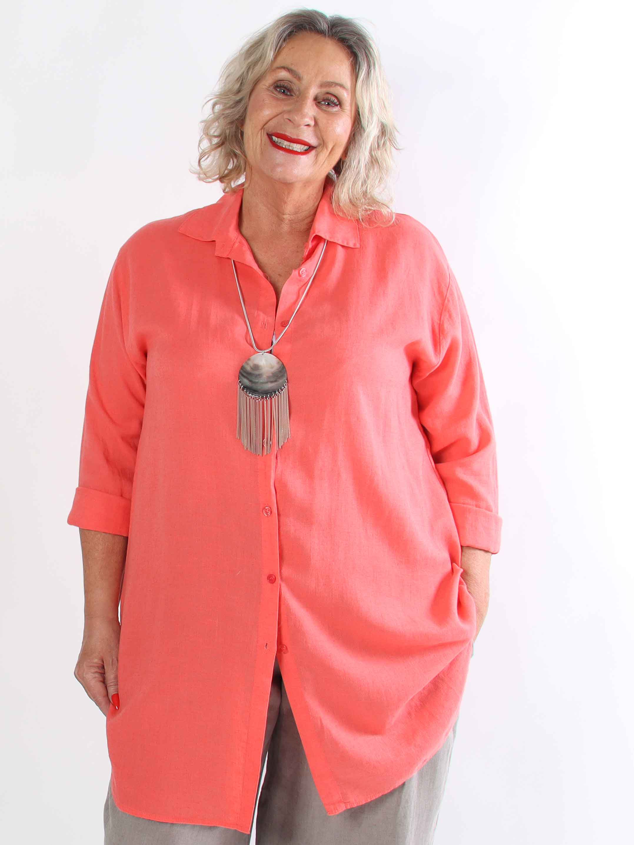 Clara Dress - Plus size skjortekjole i viskose og hør