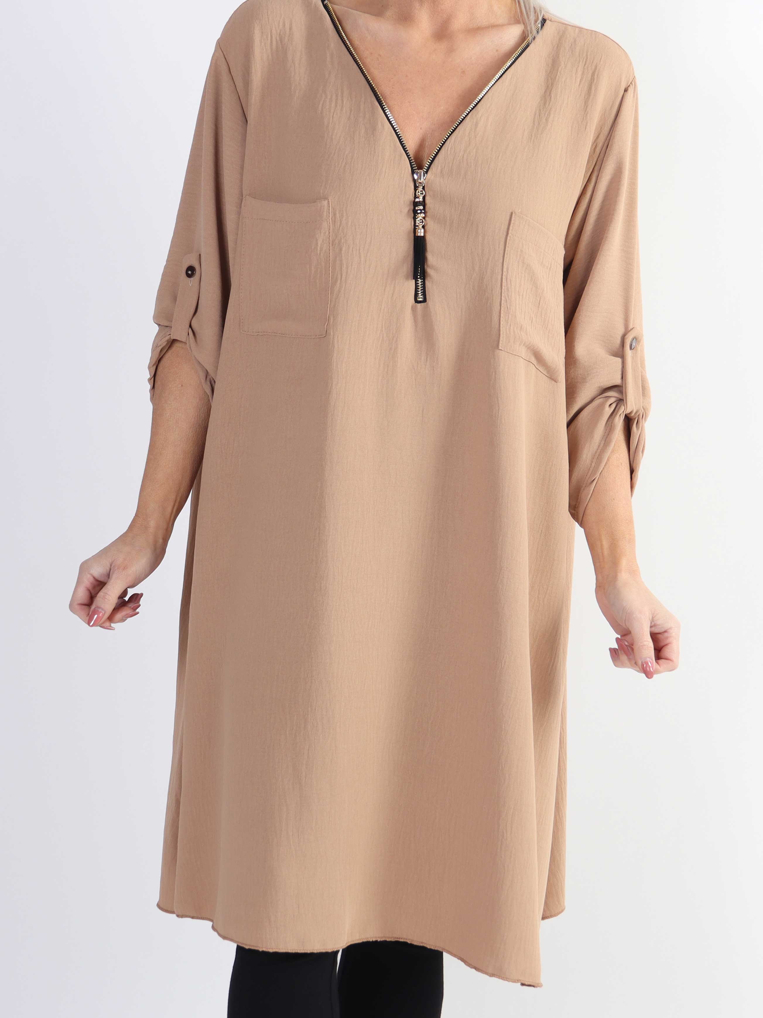 Claudia Dress - Plus size tunikakjole med lynlås og lommer
