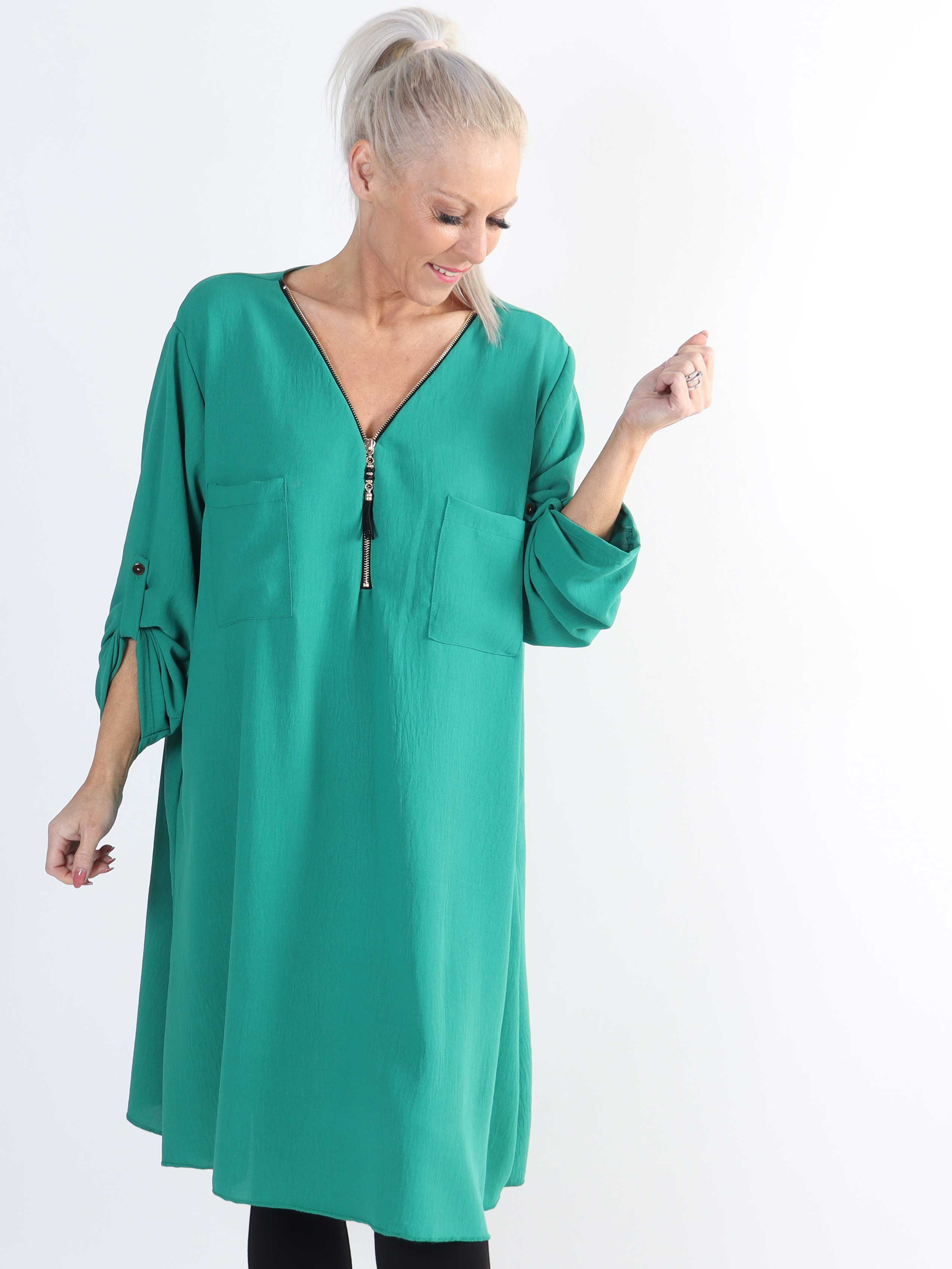 Claudia Dress - Plus size tunikakjole med lynlås og lommer