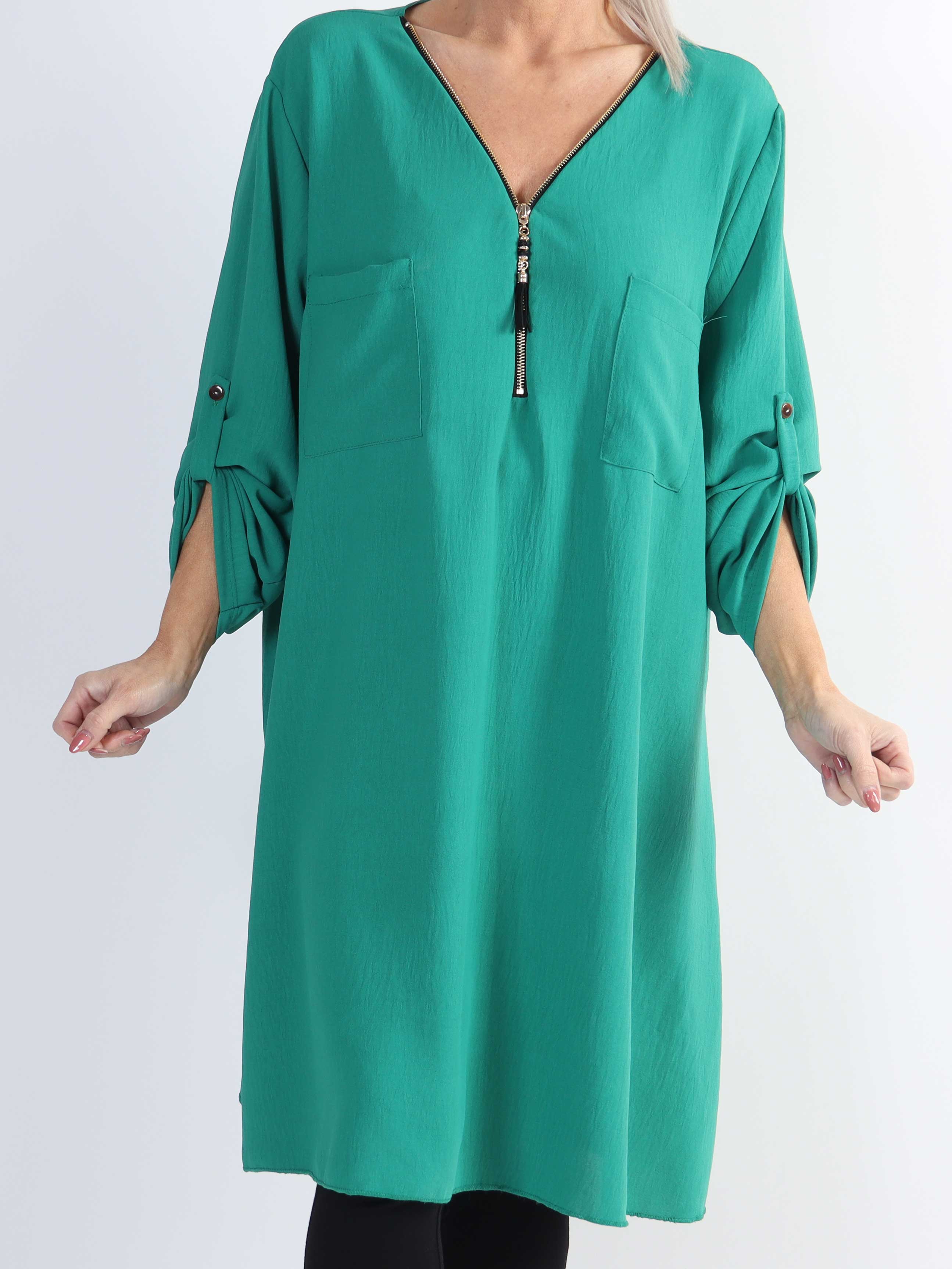 Claudia Dress - Plus size tunikakjole med lynlås og lommer