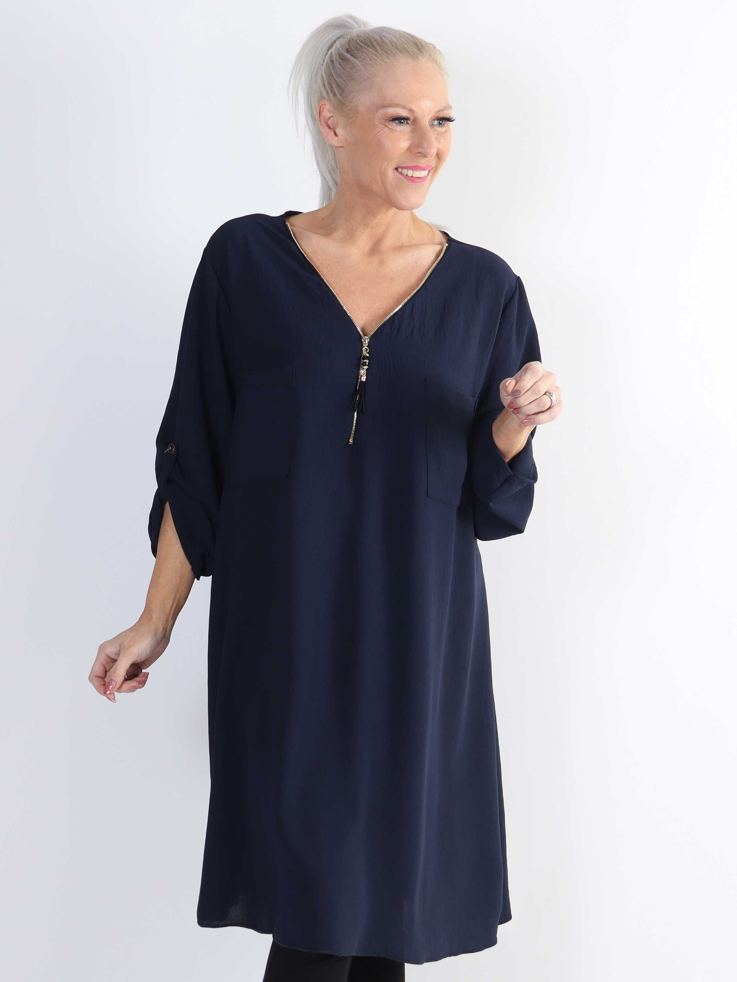 Claudia Dress - Plus size tunikakjole med lynlås og lommer