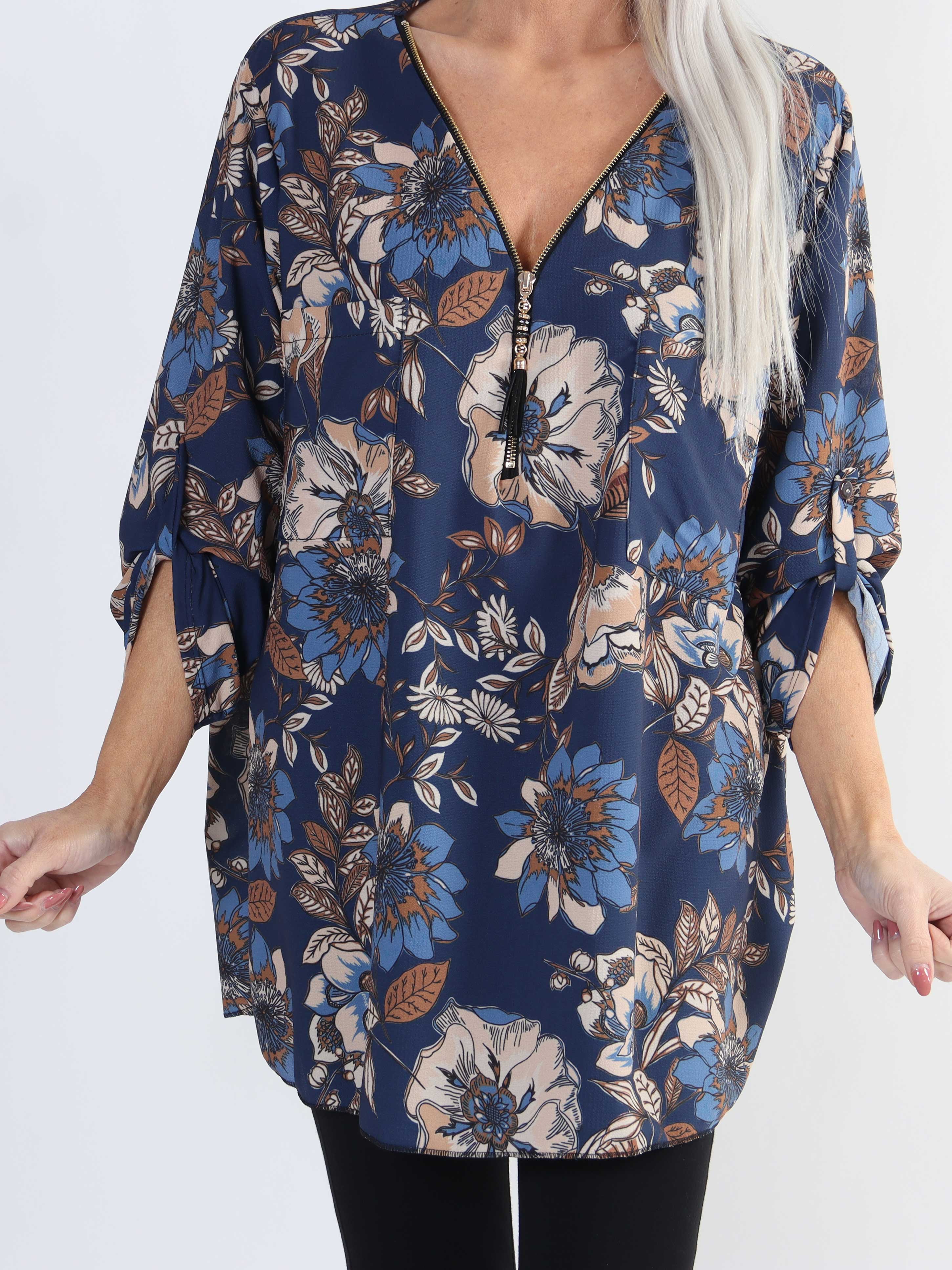 Claudia Flower - Plus size tunika med blomsterprint og lynlås