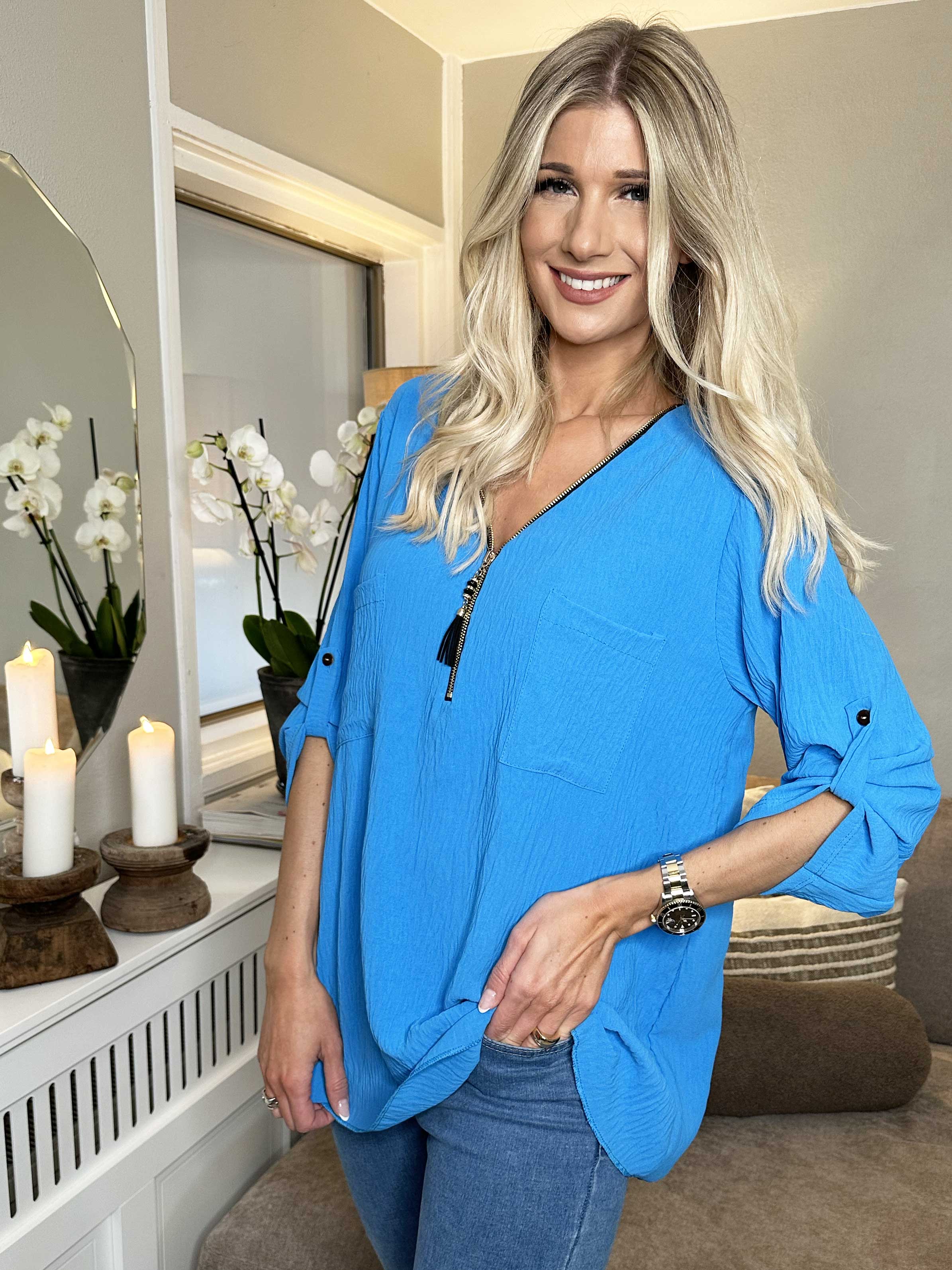 Claudia - Ensfarvet tunika med lynlås