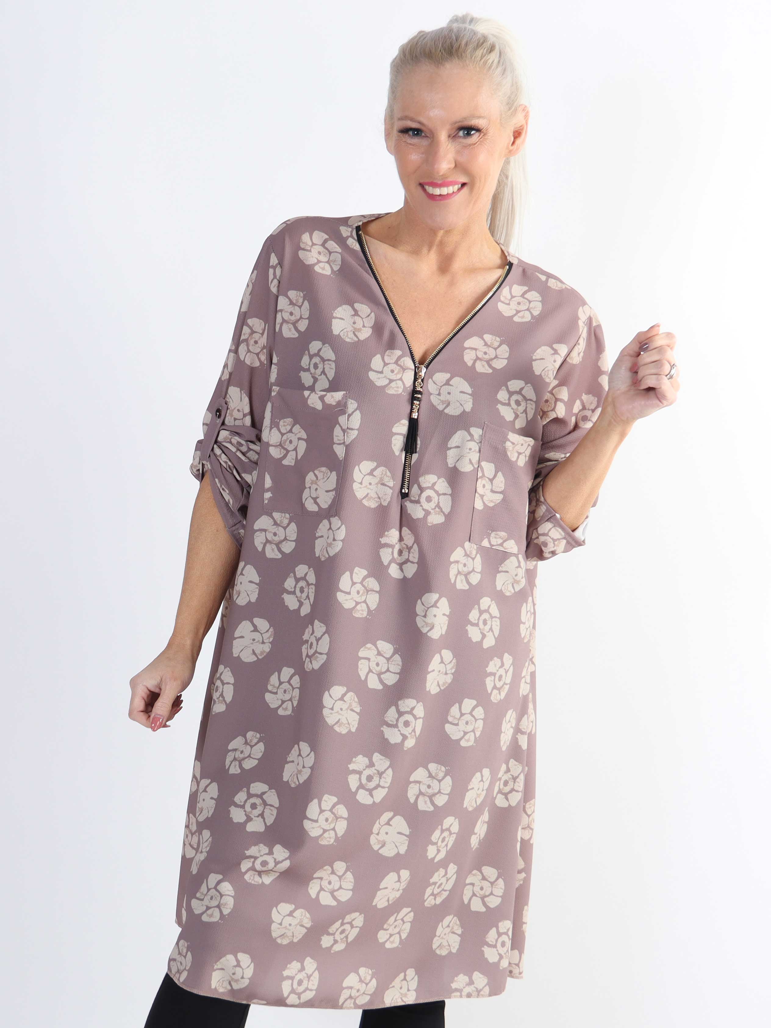 Claudia Print Dress - Plus size tunikakjole med print og lynlås