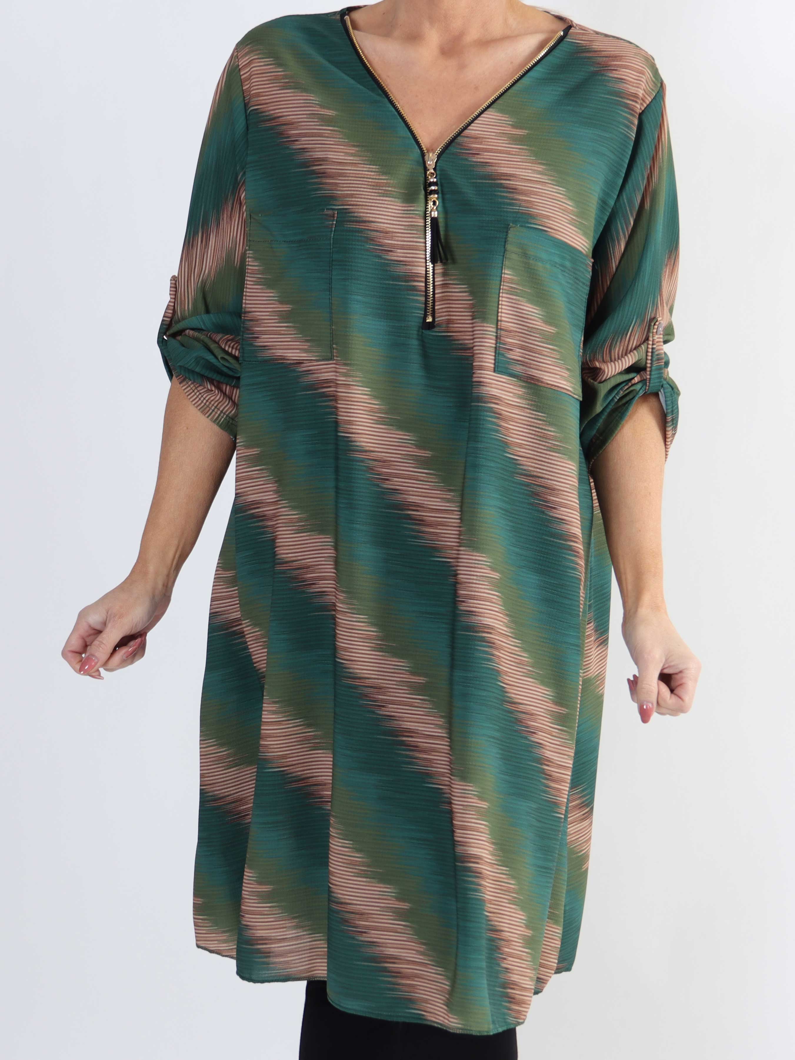 Claudia Stripe Dress - Plus size tunikakjole med print og lynlås