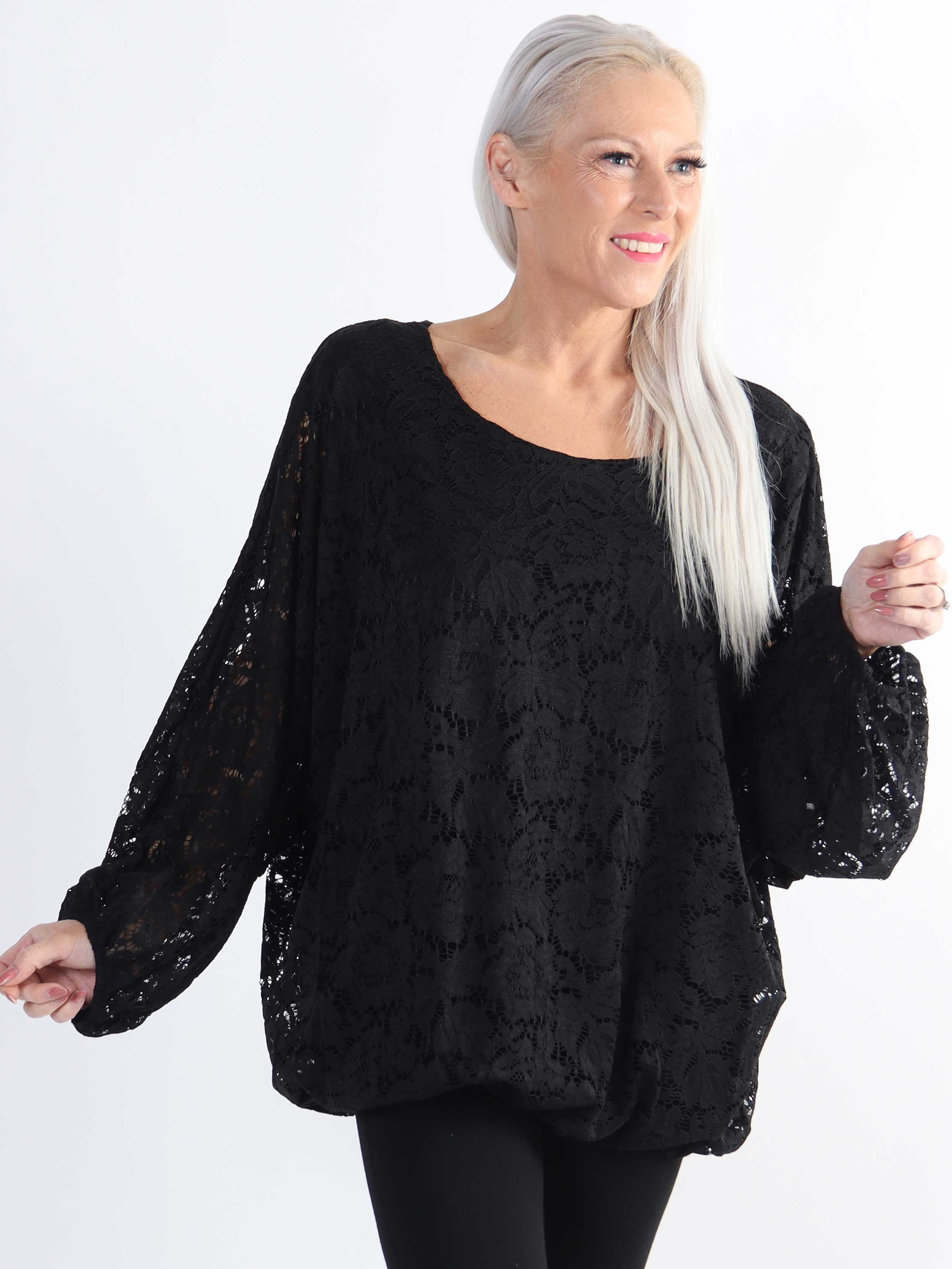 Destiny Lace - Plus size bluse i blonde med flagermusærmer