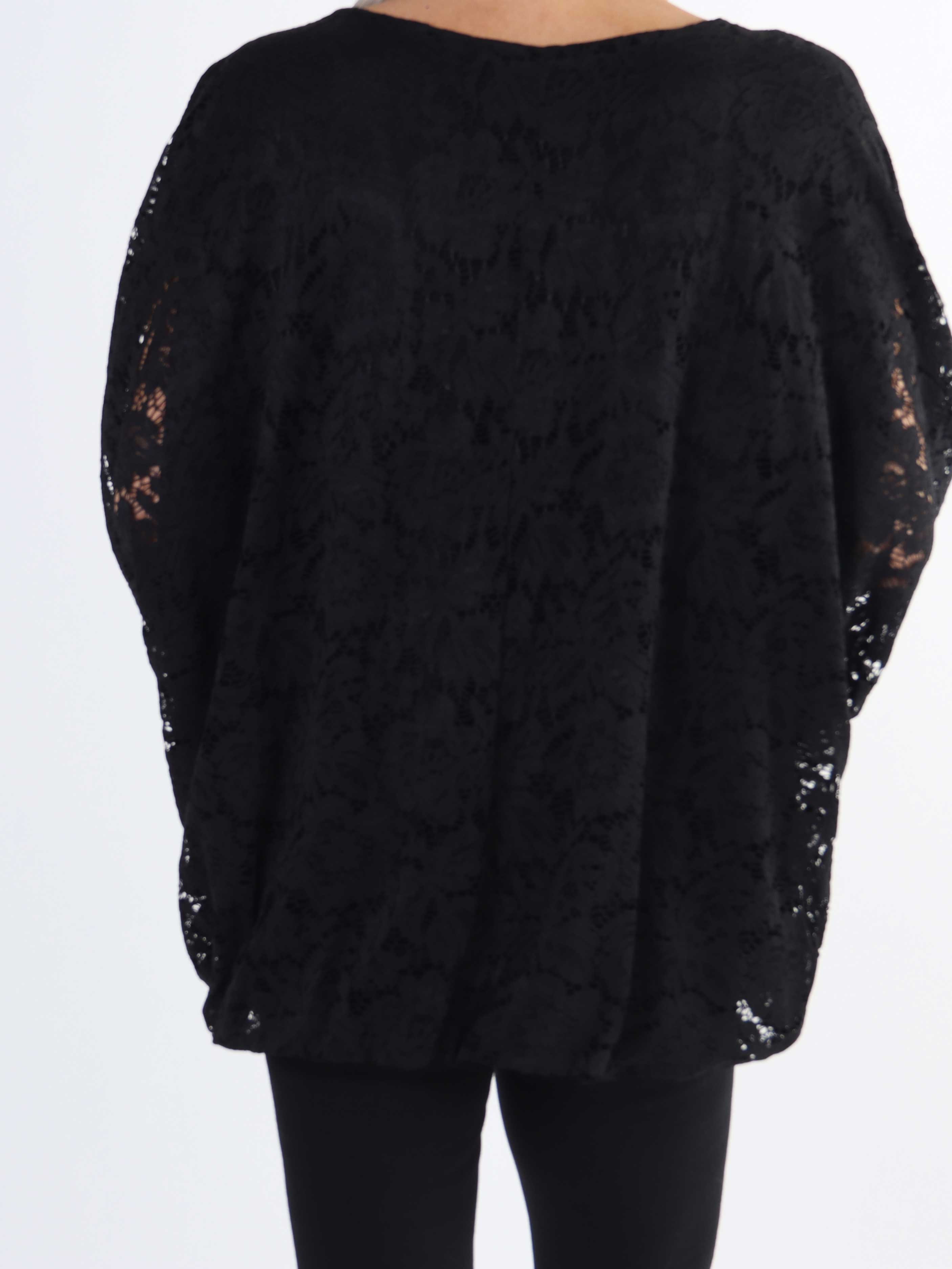 Destiny Lace - Plus size bluse i blonde med flagermusærmer